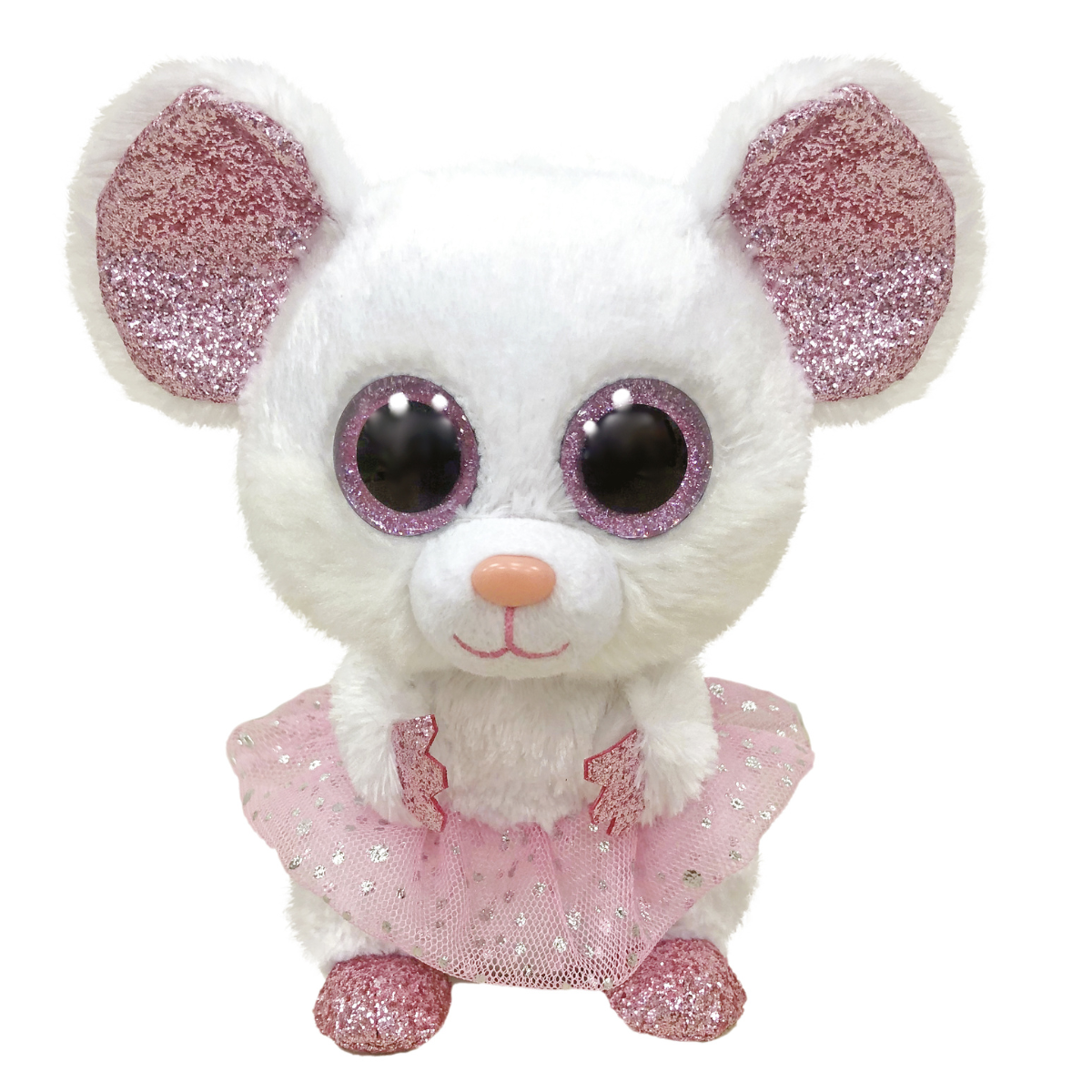 Ty - peluche - beanie boos - topolina ballerina - nina - bianco - occhioni zampine orecchie rosa glitter - tutù rosa glitter - il peluche con gli occhi grandi scintillanti - 15 cm - 36365 - TY