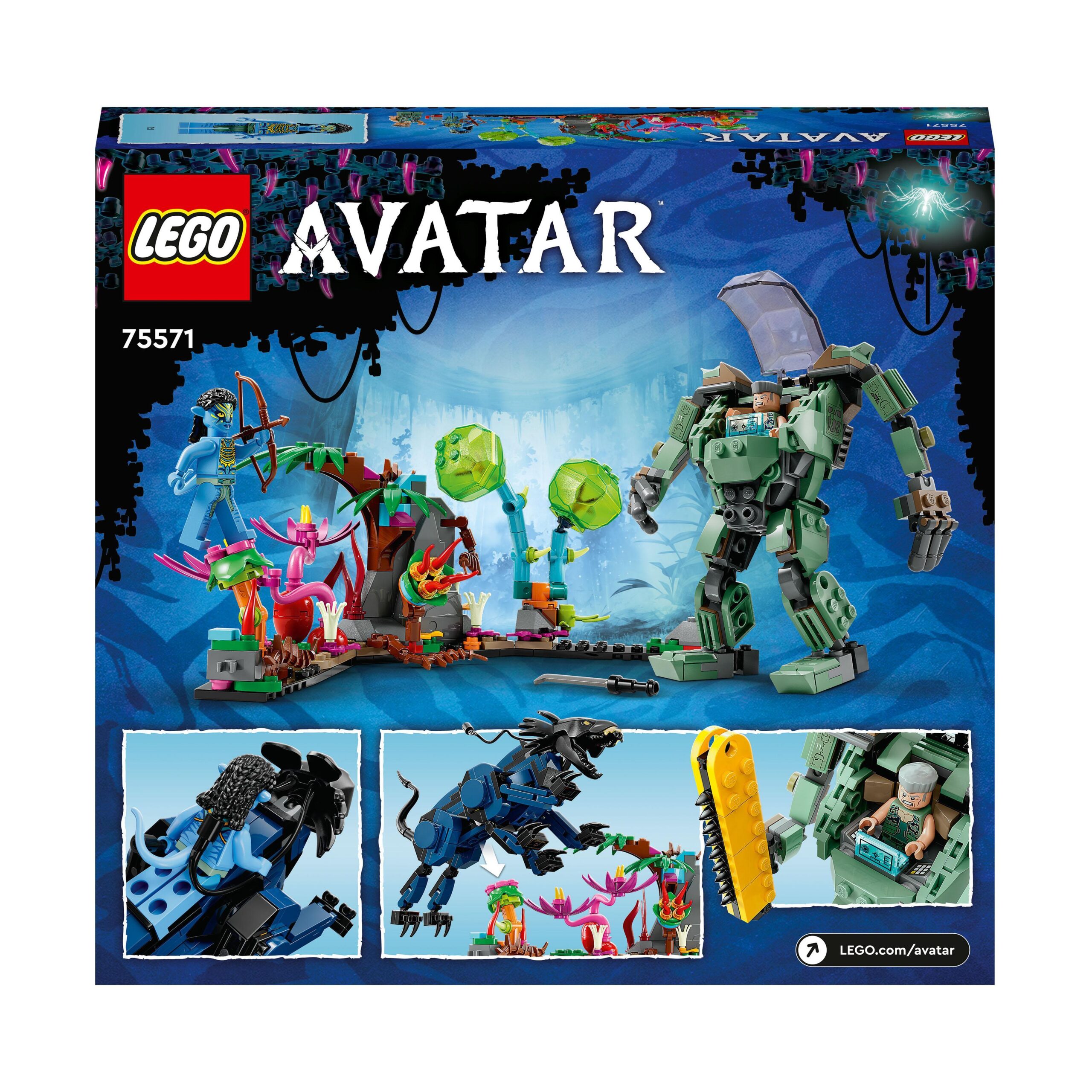 Lego avatar 75571 neytiri e thanator vs. quaritch con tuta amp, modellini da costruire di animale e mech, giochi per bambini - Lego