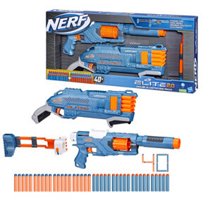 Nerf elite 2.0 double defense 2-blaster pack, include blaster spectre rev-5 6-in-1, blaster warden db-8, 40 dardi nerf elite - NERF