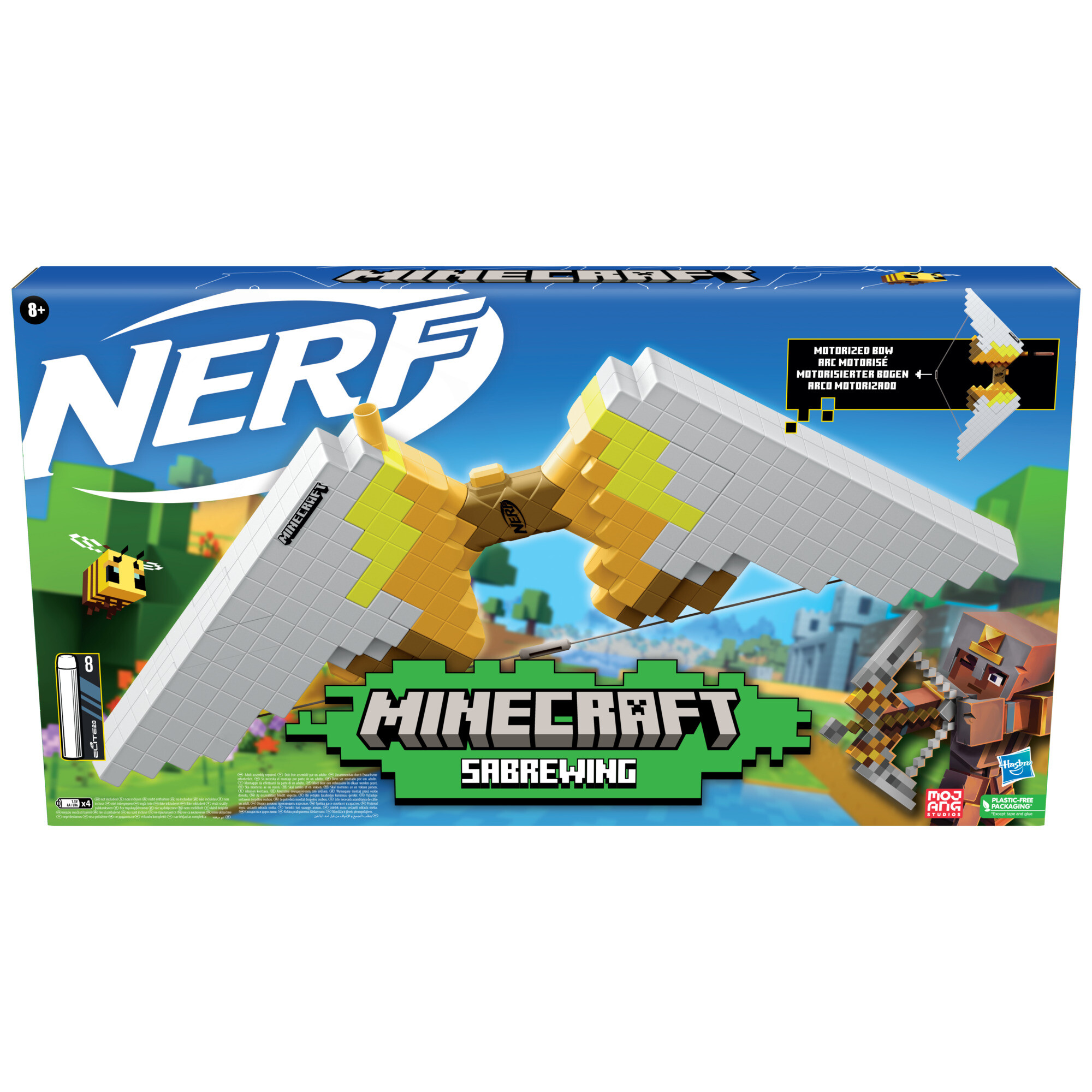 Nerf minecraft - sabrewing, arco motorizzato lancia i dardi, design ispirato al videogioco, include 8 dardi nerf elite - NERF