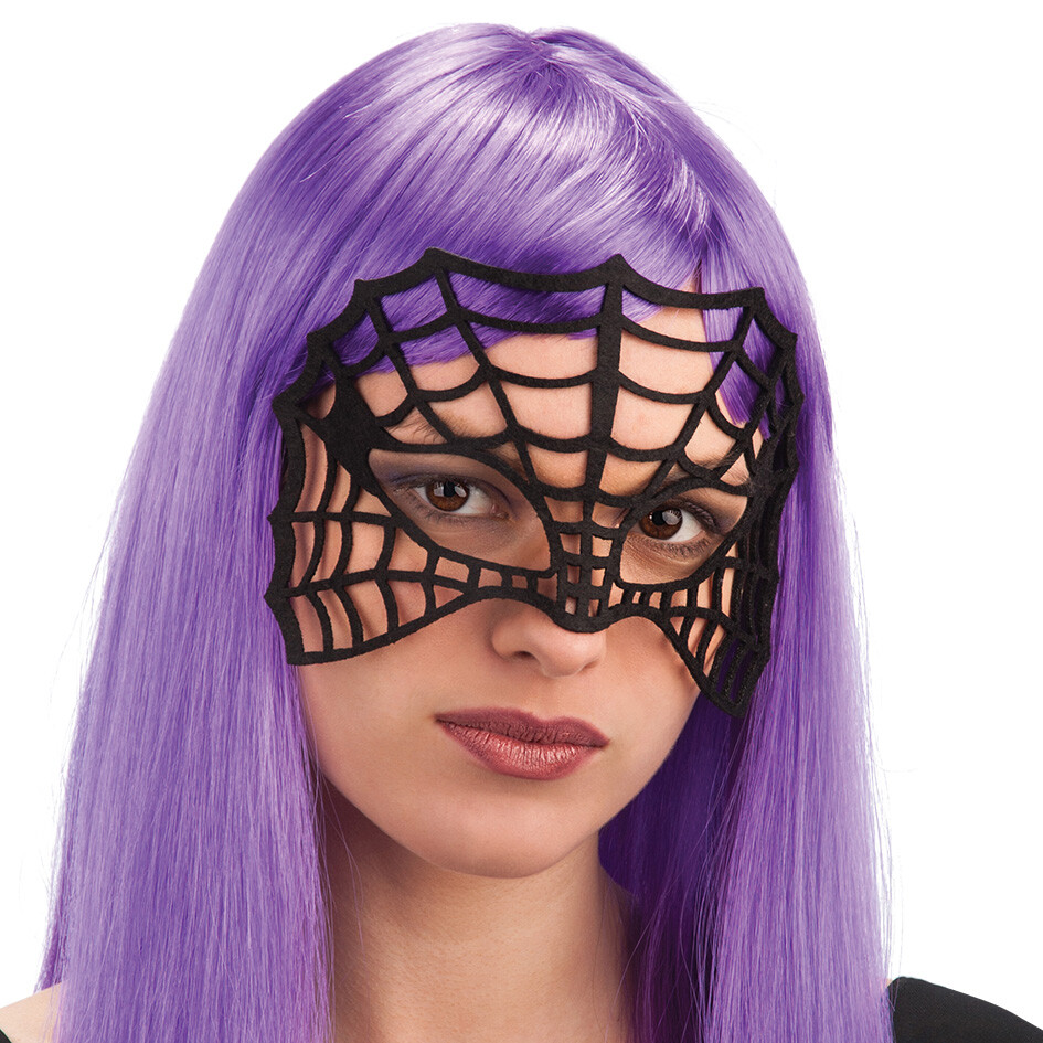 Maschera ragnatela intagliata in tessuto con cavalotto - accessorio elegante per halloween - 