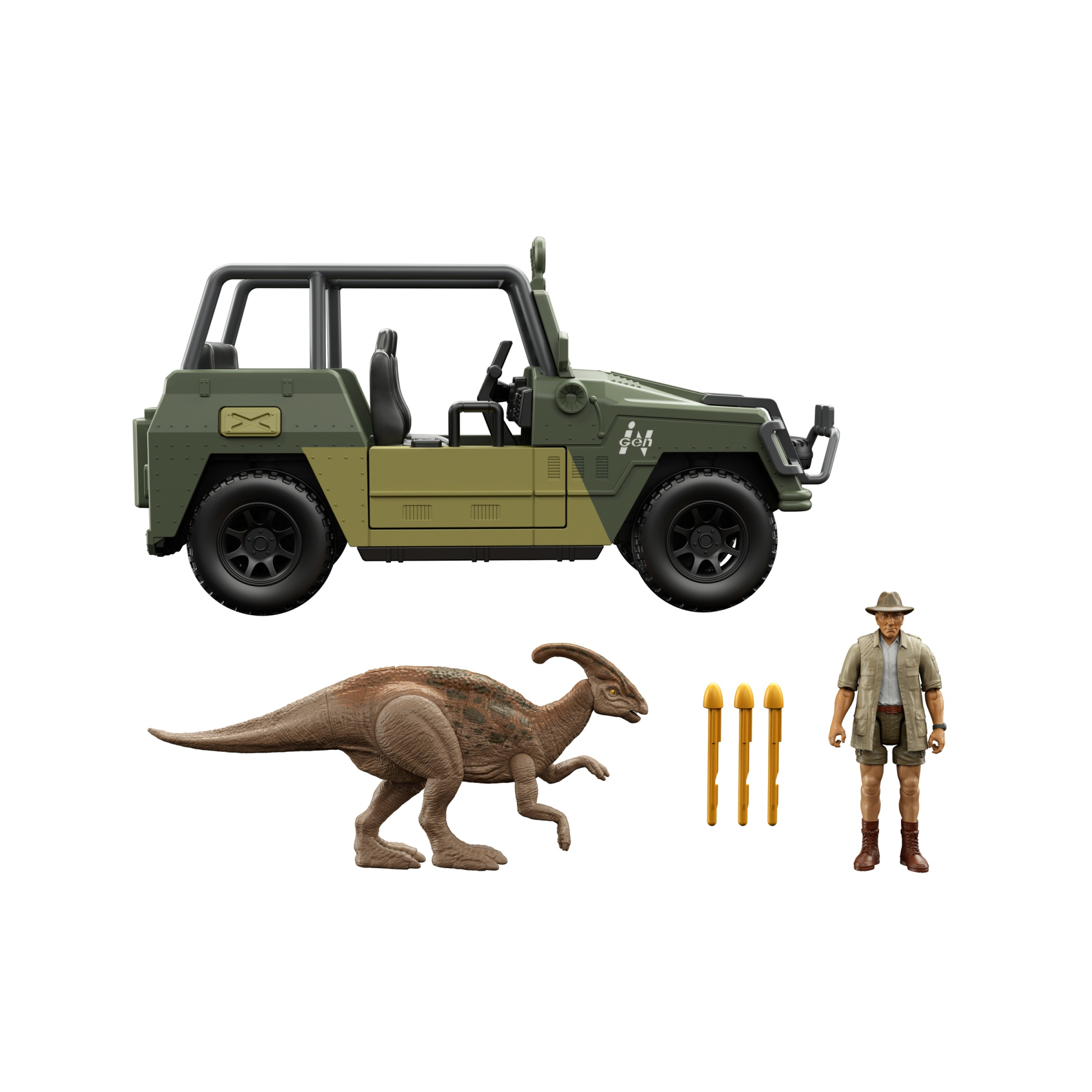 Jurassic world, playset con veicolo, action figure di tembo e parasaurolophus, giocattolo per bambini 4+ anni - Jurassic World