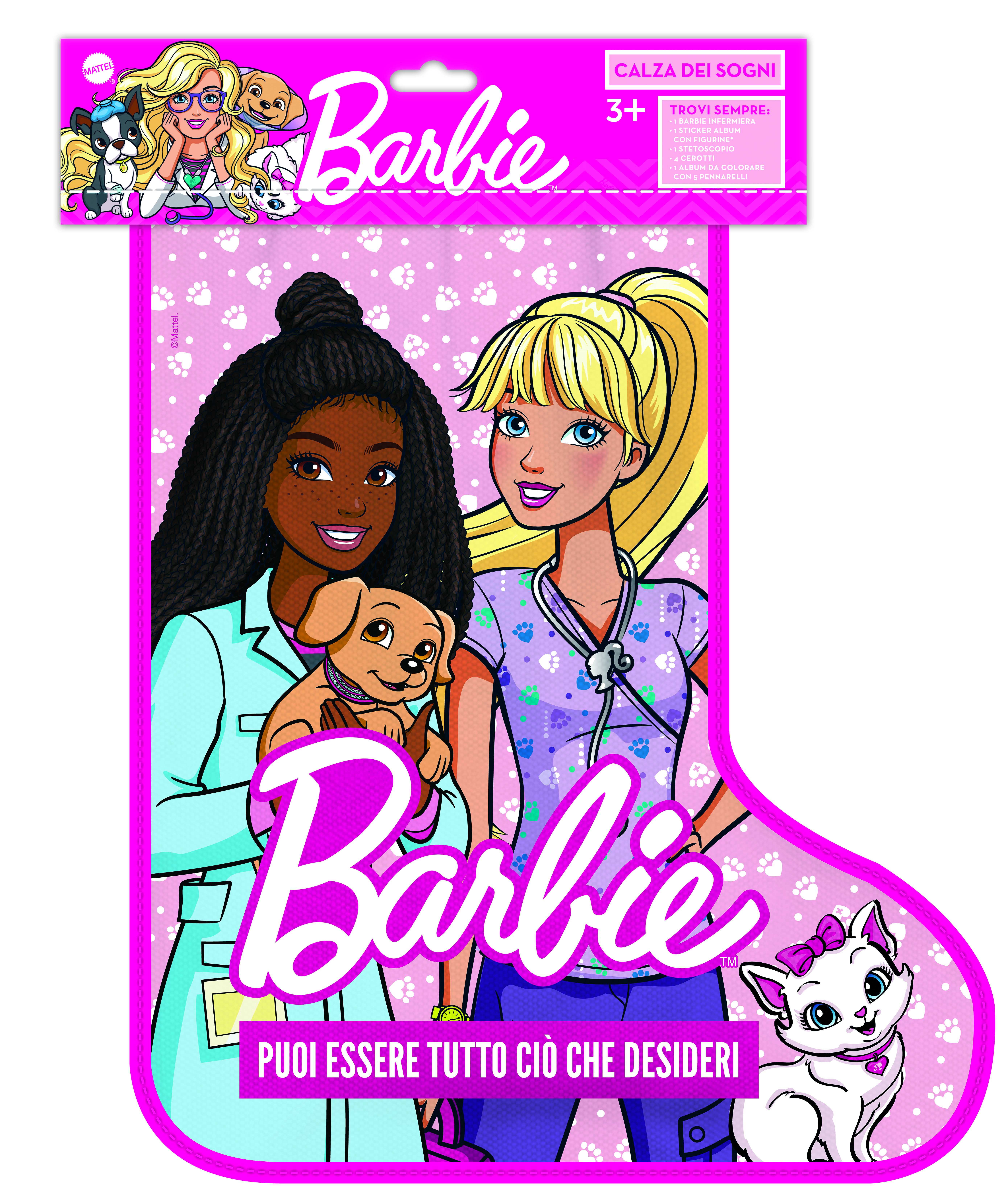 Barbie calza dei sogni 2023, calza della befana dedicata ai cuccioli, con tanti accessori per prendersene cura, 1 stetoscopio, 4 cerotti e tanto altro, giocattolo per bambini 3+ anni, hpb61 - Barbie
