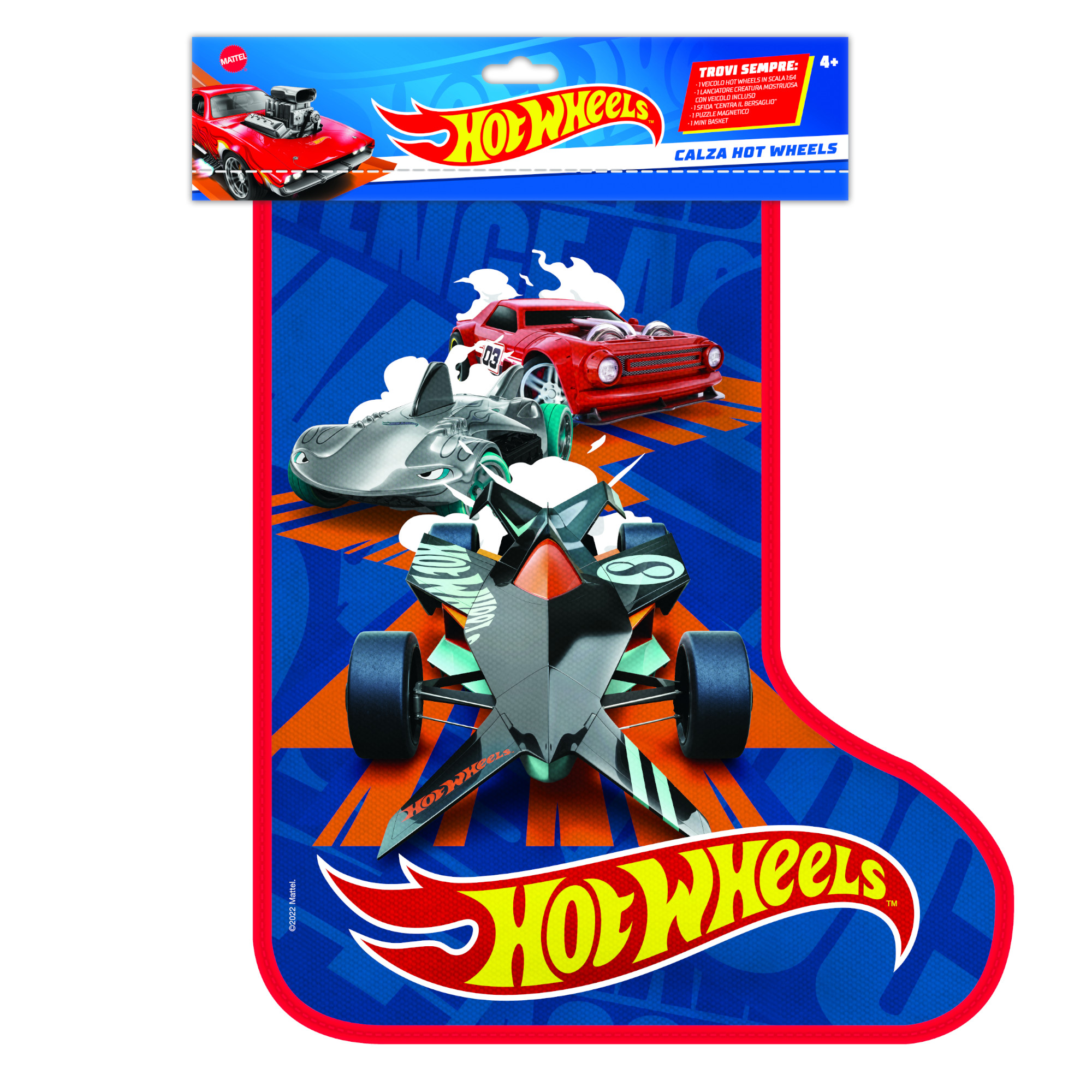 Calza della befana hot wheels, con tante sorprese e accessori, con 1 lanciatore mostruoso, 1 veicolo singolo in scala 1:64, e tanto altro, giocattolo per bambini 4+ anni, hpb67 - Hot Wheels