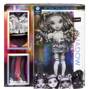 Rainbow high serie shadow high - nicole steel - bambola alla moda in grigio con capelli ricci, due outfit e accessori - Rainbow High