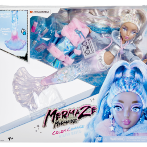 Mermaze mermaidz winter waves - kishiko - include bambola alla moda sirena, pinna che cambia colore, coda glitterata e accessori - 