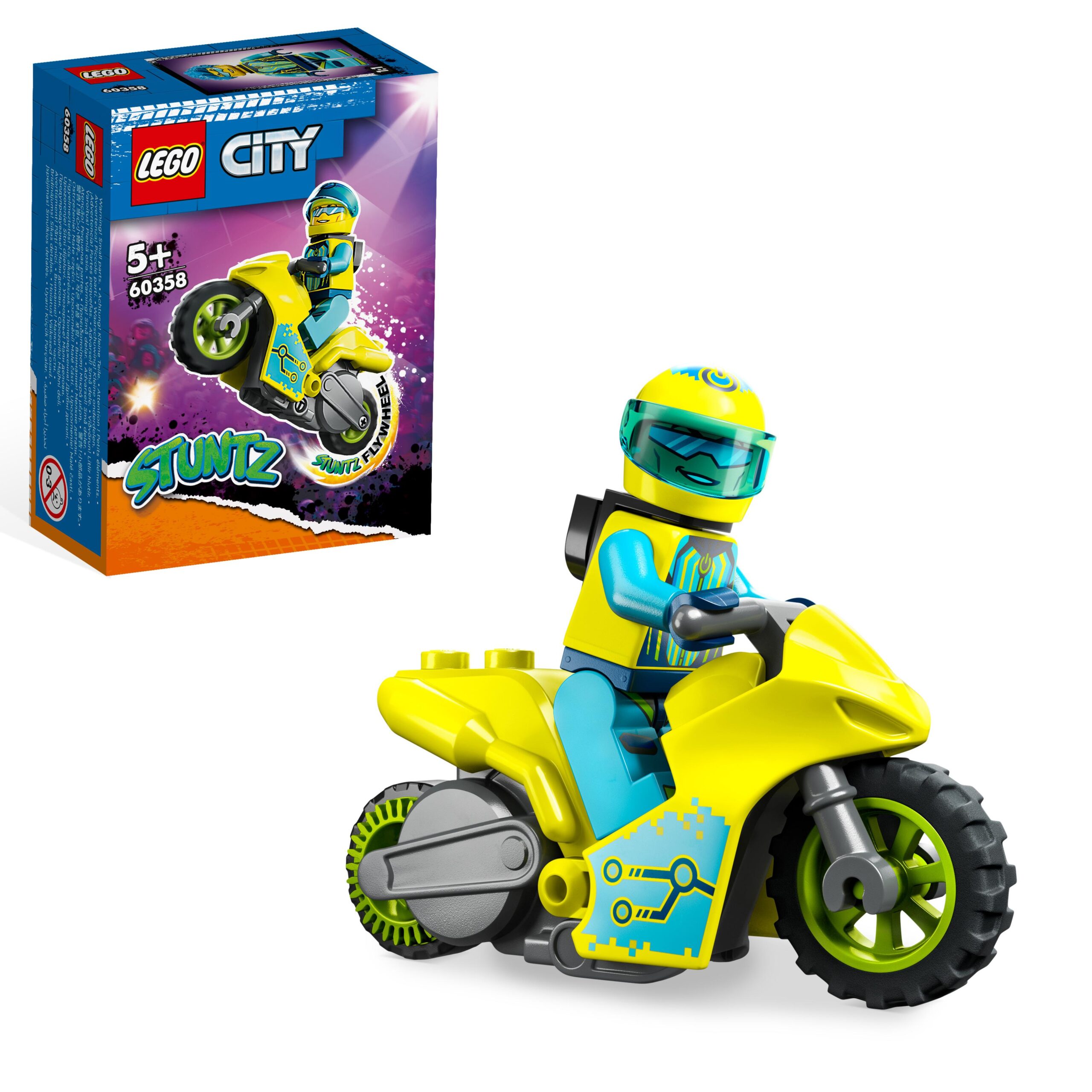 Lego city stuntz 60358 cyber stunt bike, moto giocattolo carica e vai per salti e acrobazie, giochi per bambini dai 5 anni - LEGO CITY