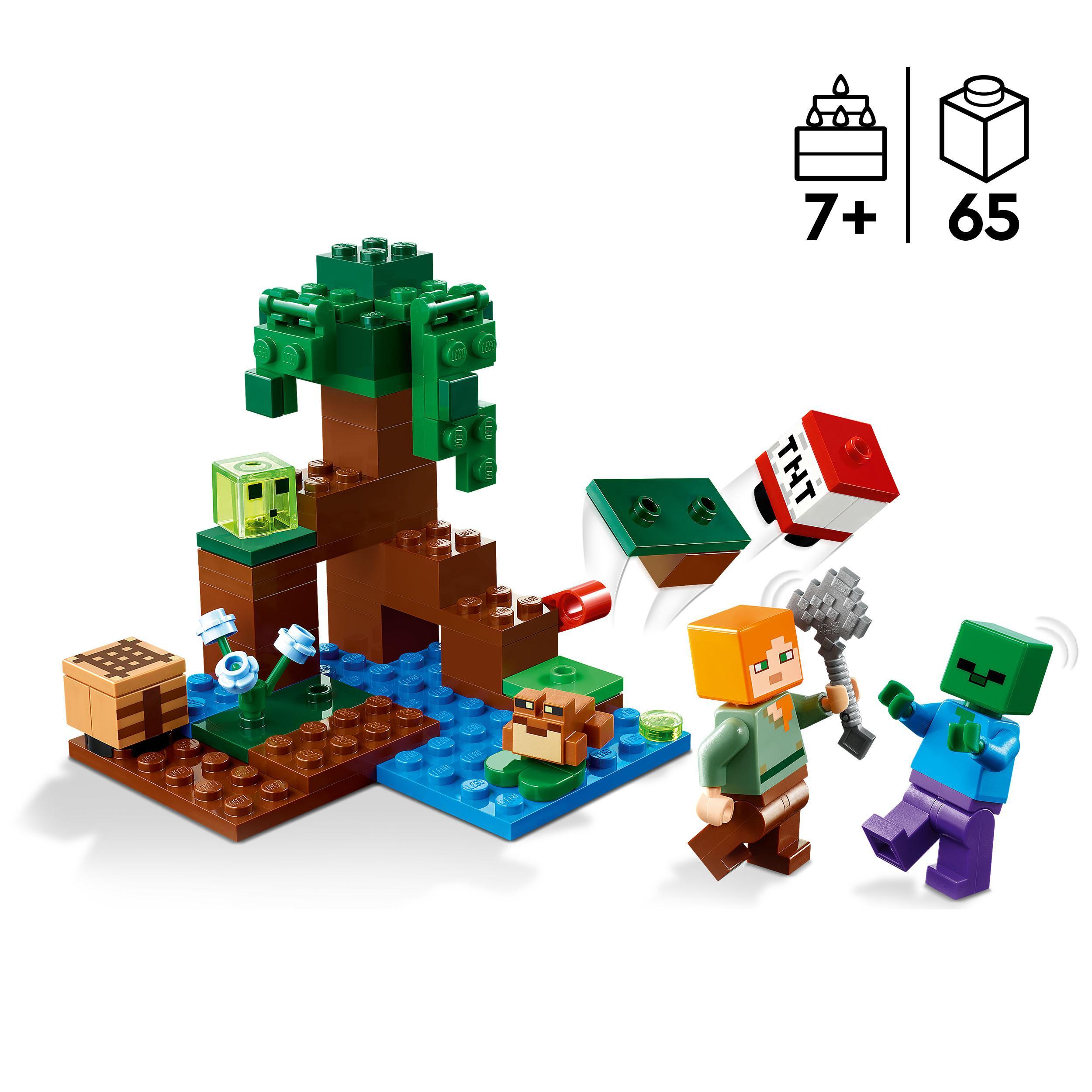 Lego minecraft 21240 avventura nella palude, modellino da costruire con personaggi di alex e zombie, giochi per bambini - MINECRAFT