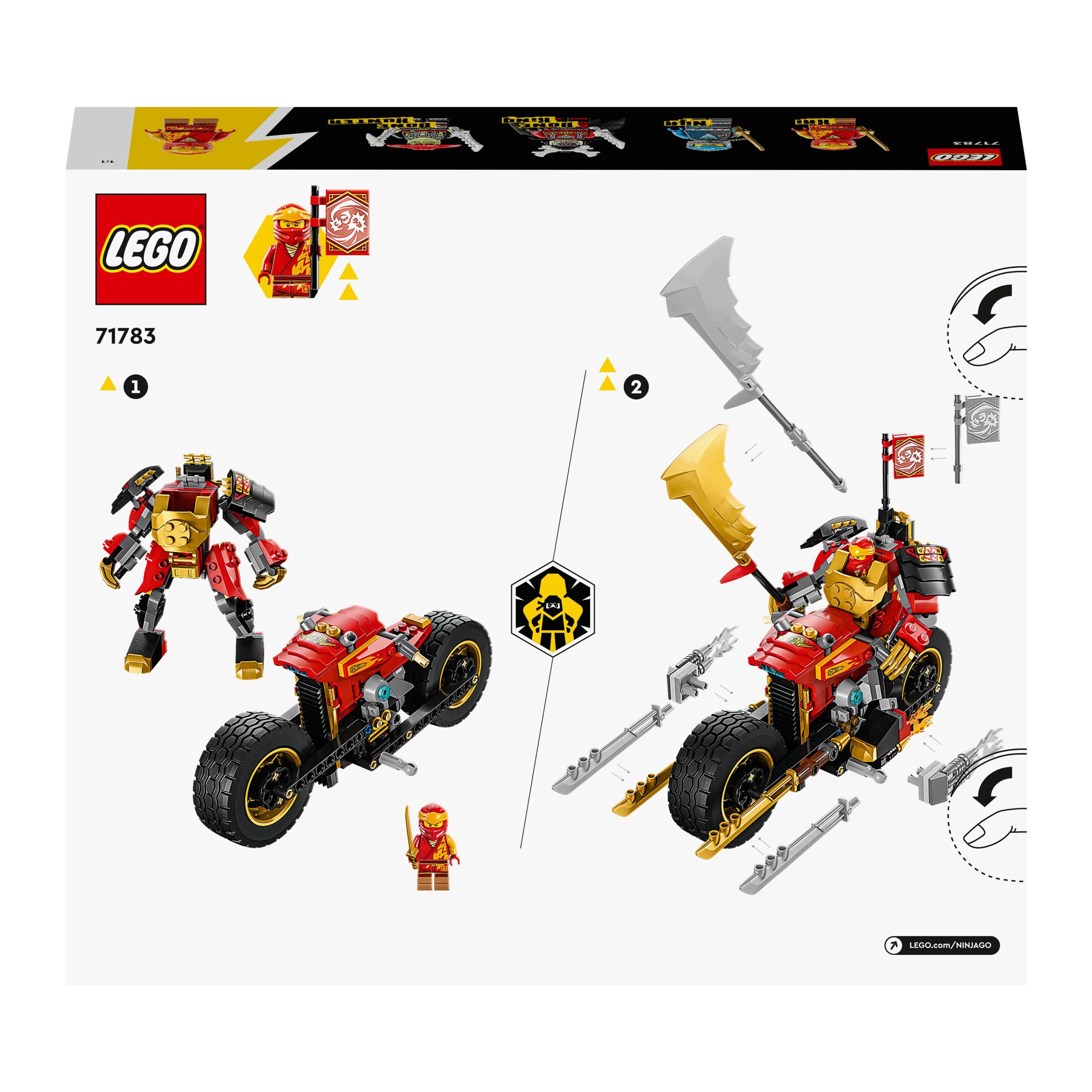 Lego ninjago 71783 mech rider di kai - evolution, moto giocattolo con action figure e 2 minifigure, giochi per bambini 7+ - LEGO NINJAGO