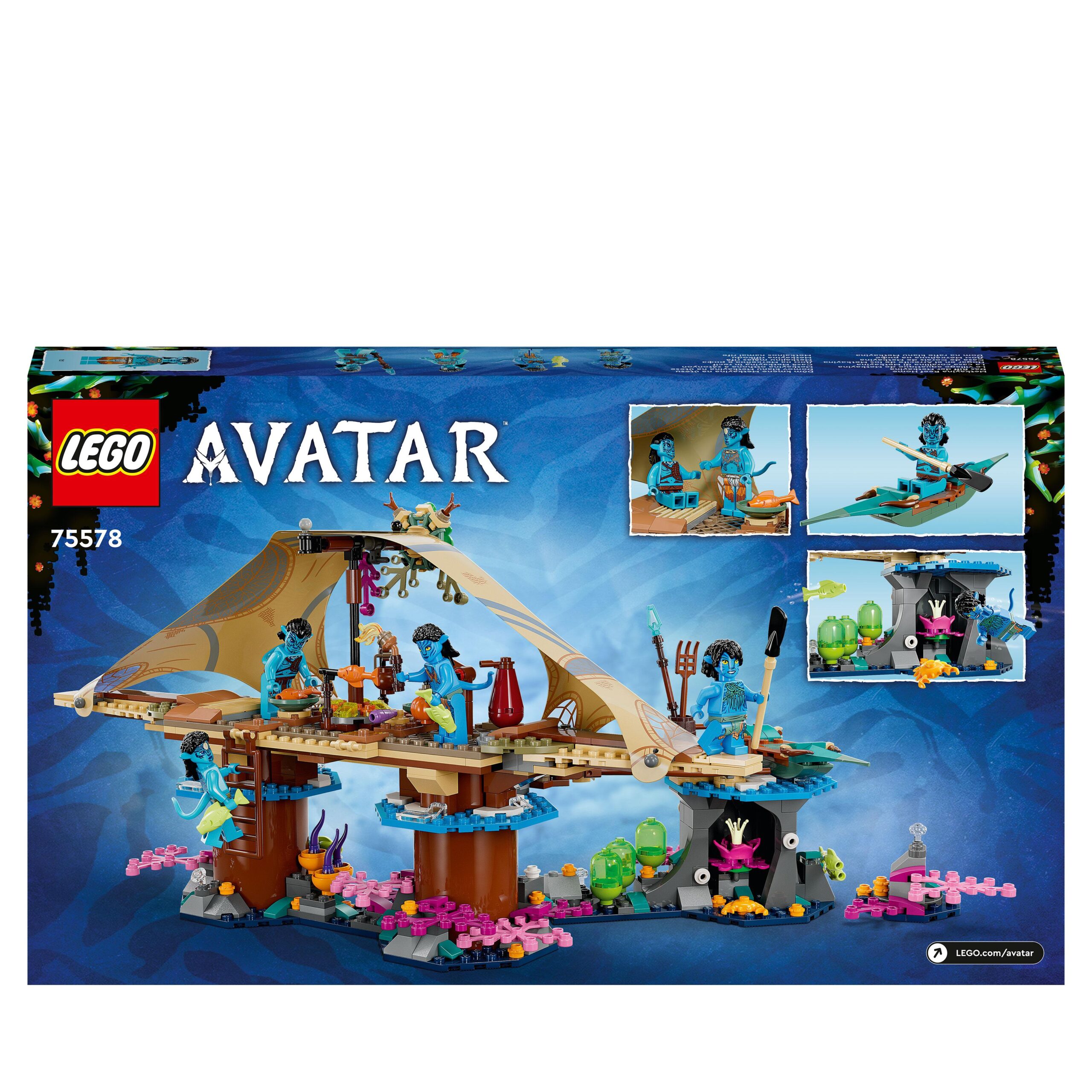 Lego avatar 75578 la casa corallina di metkayina, villaggio di pandora con neytiri e tonowari dal film la via dell'acqua - Lego