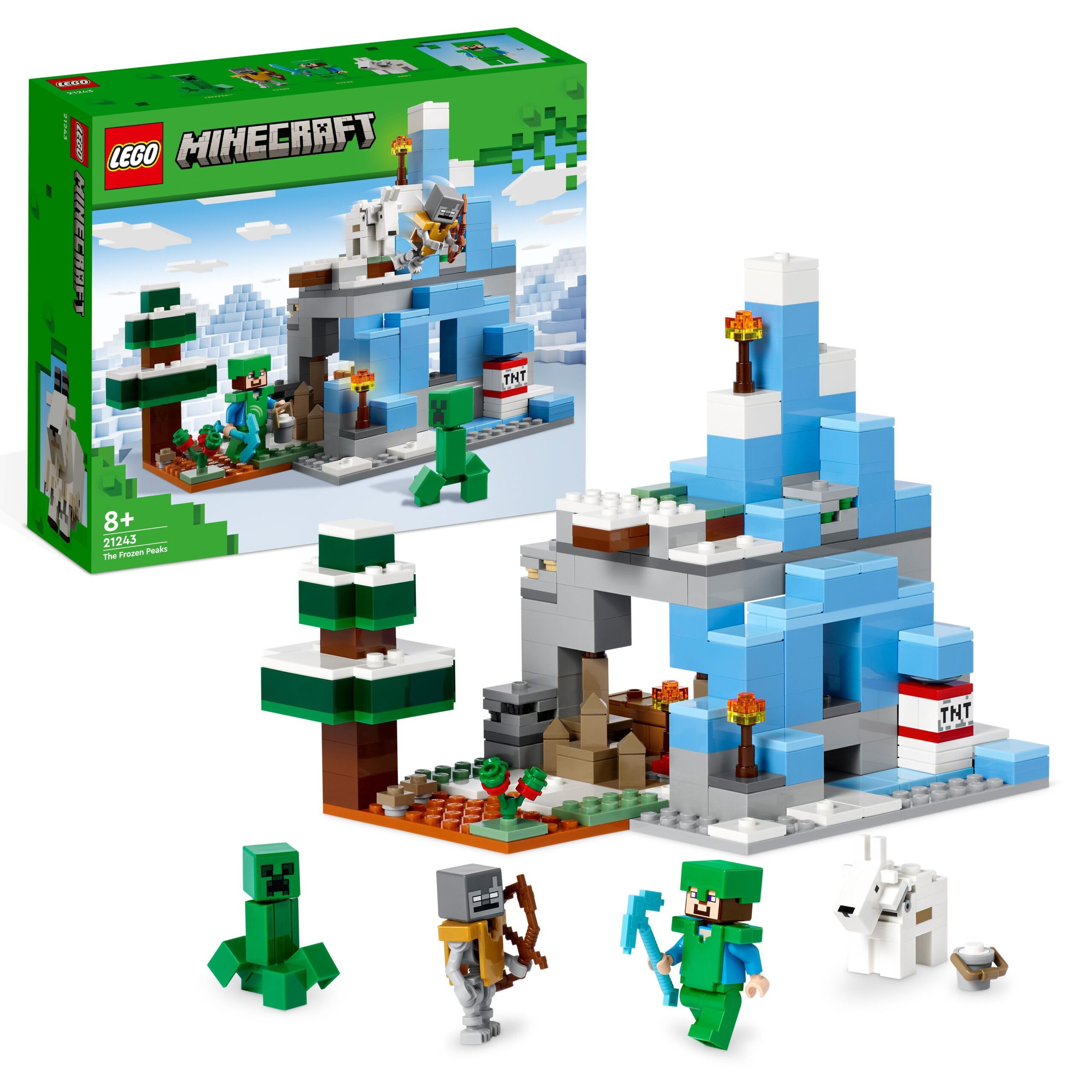 Lego minecraft 21243 i picchi ghiacciati, modellino da costruire con caverna e personaggi steve, creeper e capra, idee regalo - MINECRAFT