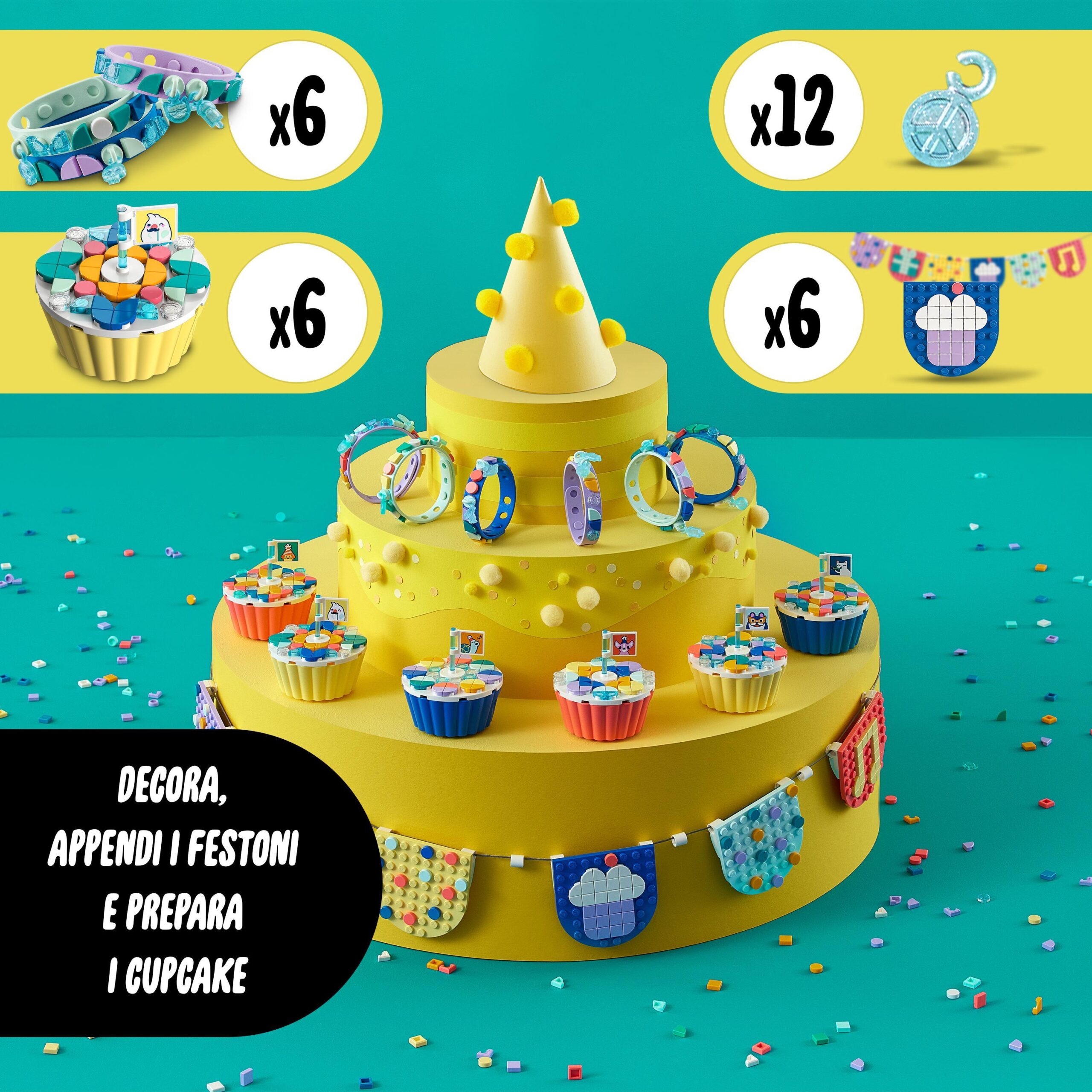 Lego dots 41806 grande kit per le feste, giochi festa compleanno bambini  fai da te con cupcake, braccialetti e festoni - Toys Center