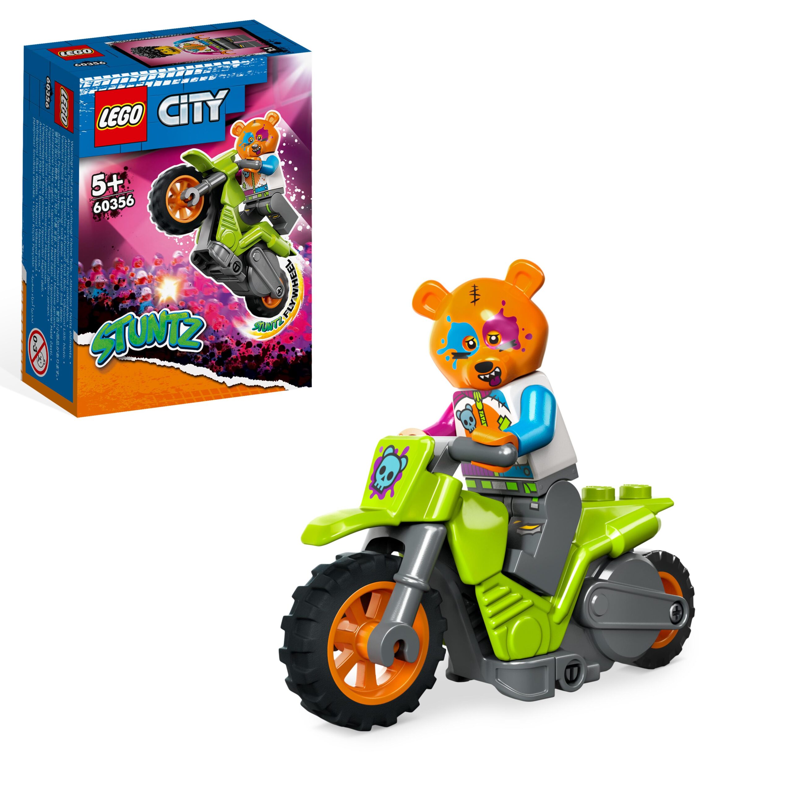 Lego city stuntz 60356 stunt bike orso, moto giocattolo carica e vai per salti e acrobazie, giochi per bambini 5+, idee regalo - LEGO CITY