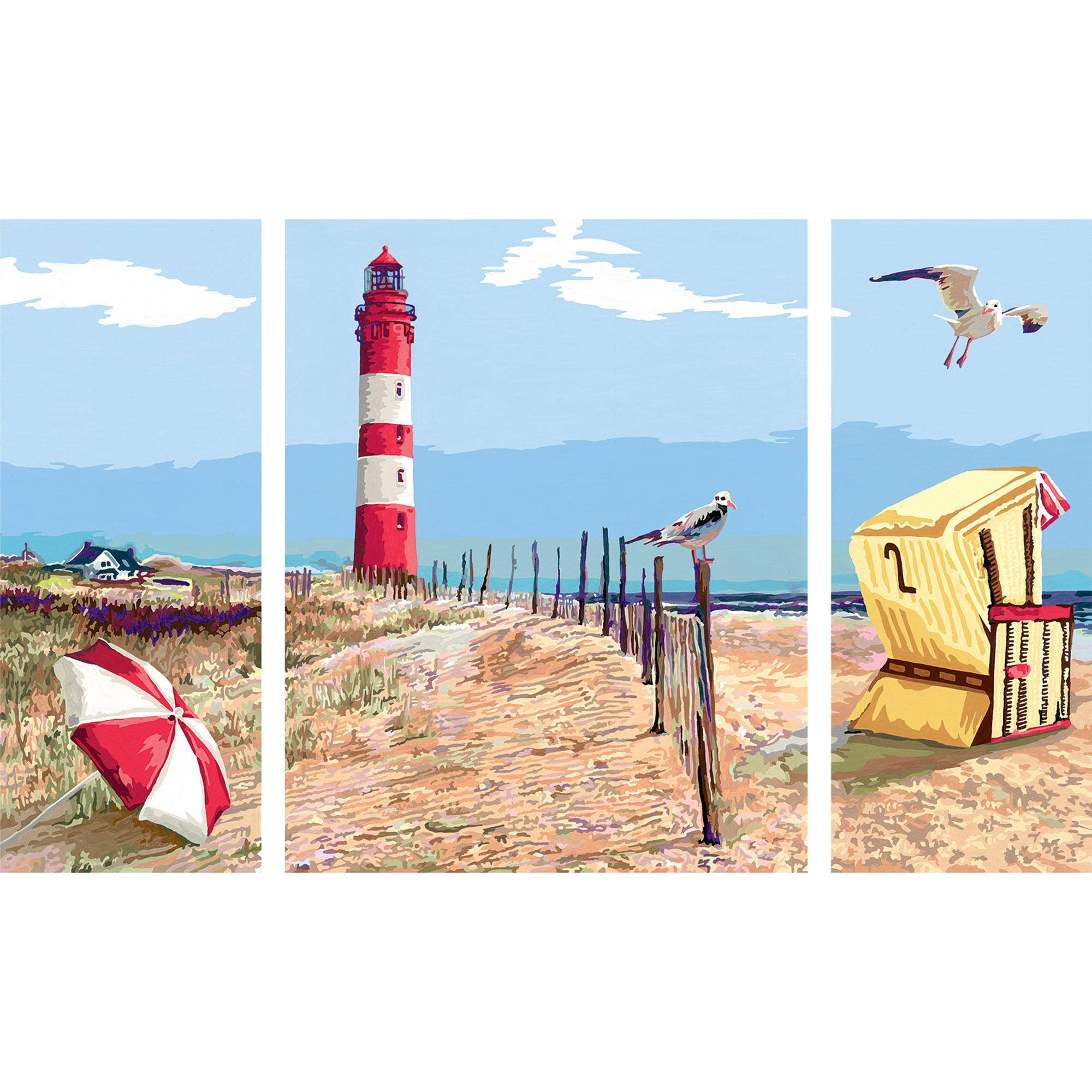 Ravensburger - creart trittico, spiaggia del nord, kit per dipingere con i numeri, contiene 3 tavole prestampate, pennello, colori e accessori, gioco creativo e relax per adulti 14+ anni - CREART