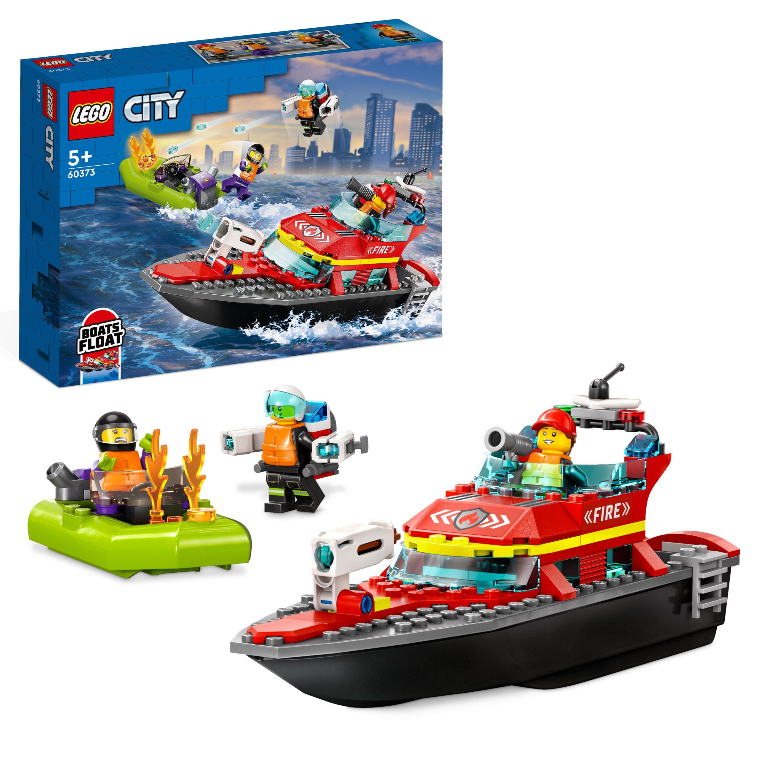 Lego city fire 60373 barca di soccorso antincendio dei vigili del fuoco, nave giocattolo, gommone e minifigure, idee regalo - LEGO CITY