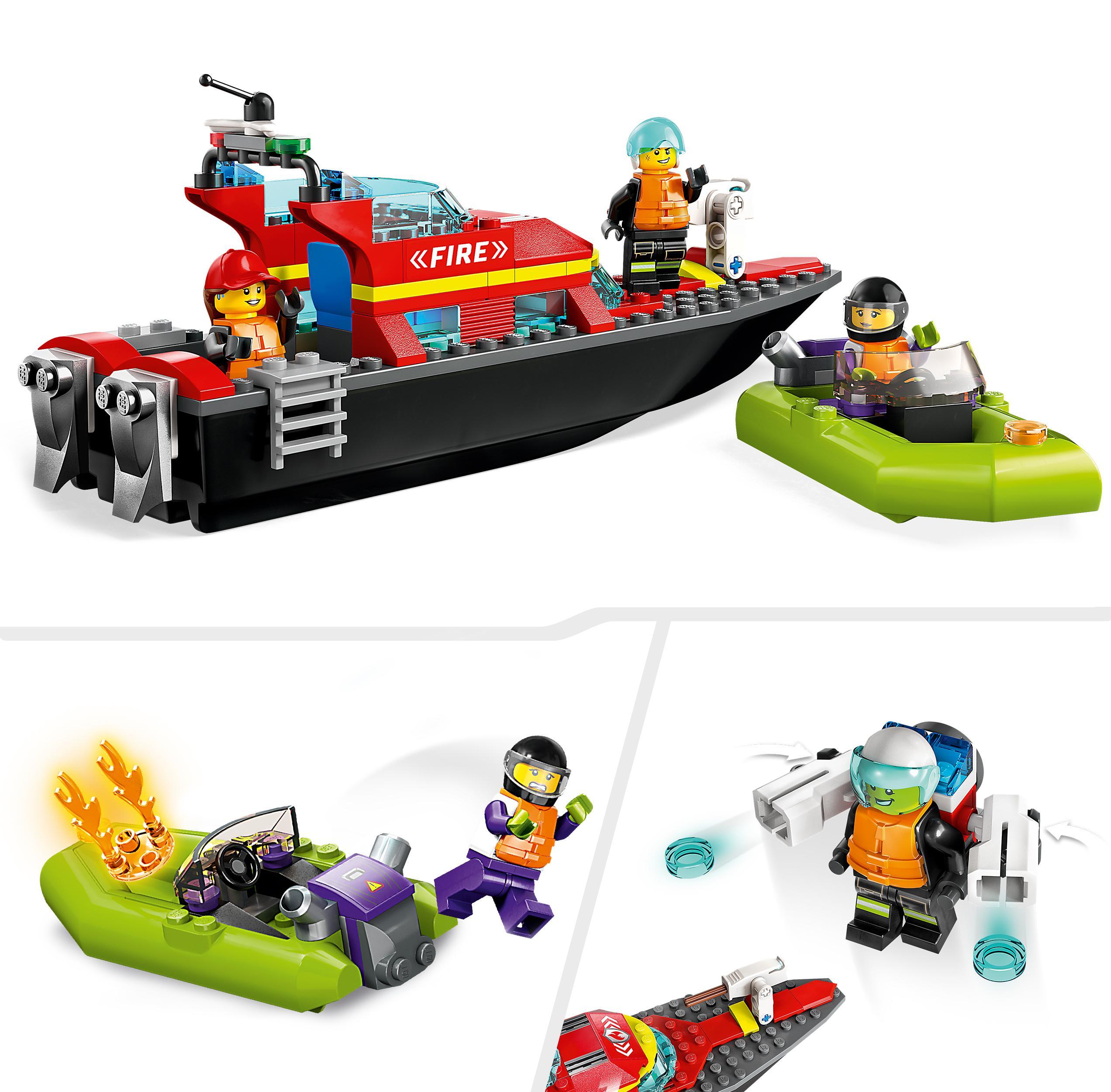 Lego city fire 60373 barca di soccorso antincendio dei vigili del fuoco, nave giocattolo, gommone e minifigure, idee regalo - LEGO CITY