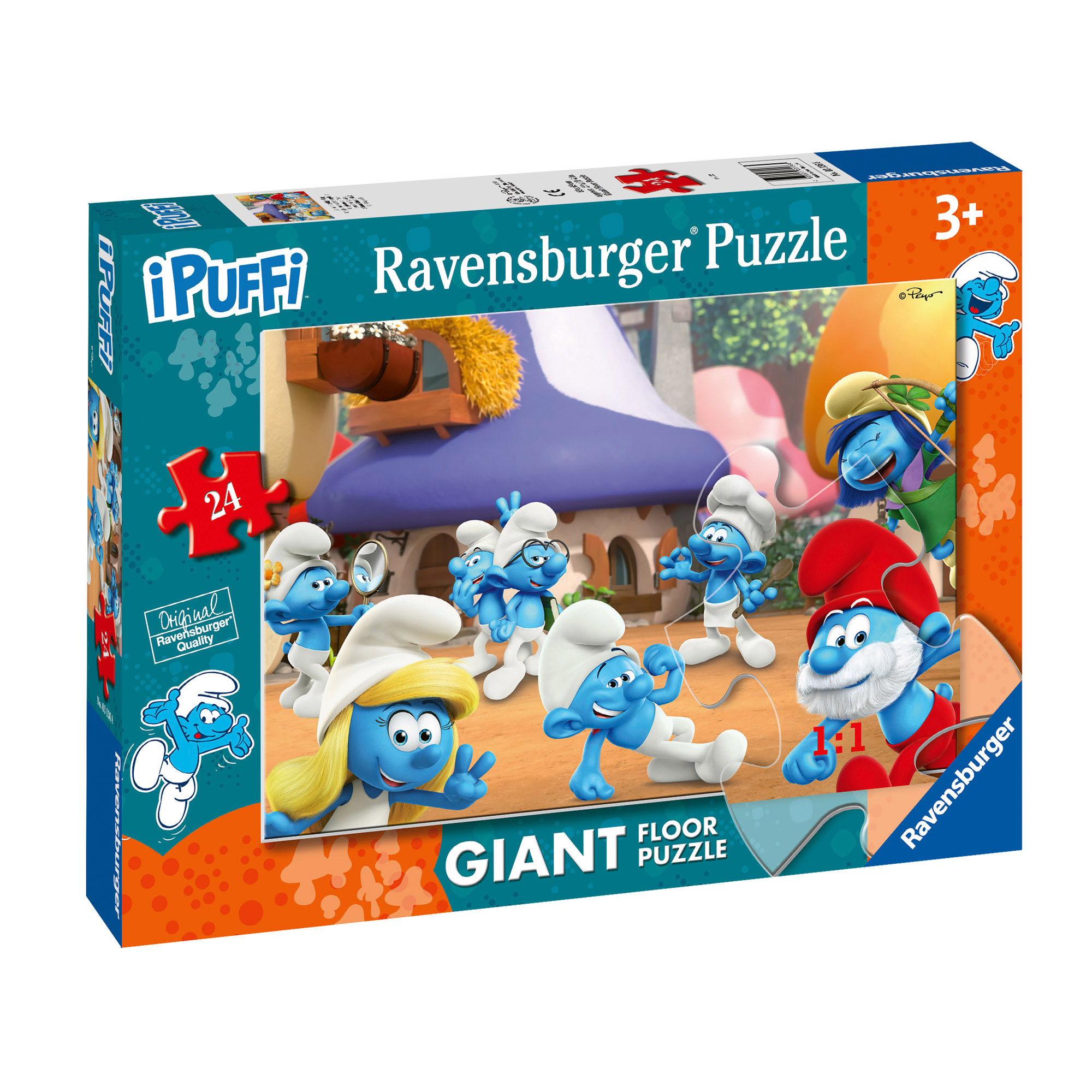 Ravensburger - puzzle i puffi, collezione 24 giant pavimento, 24 pezzi, età raccomandata 3+ anni - RAVENSBURGER