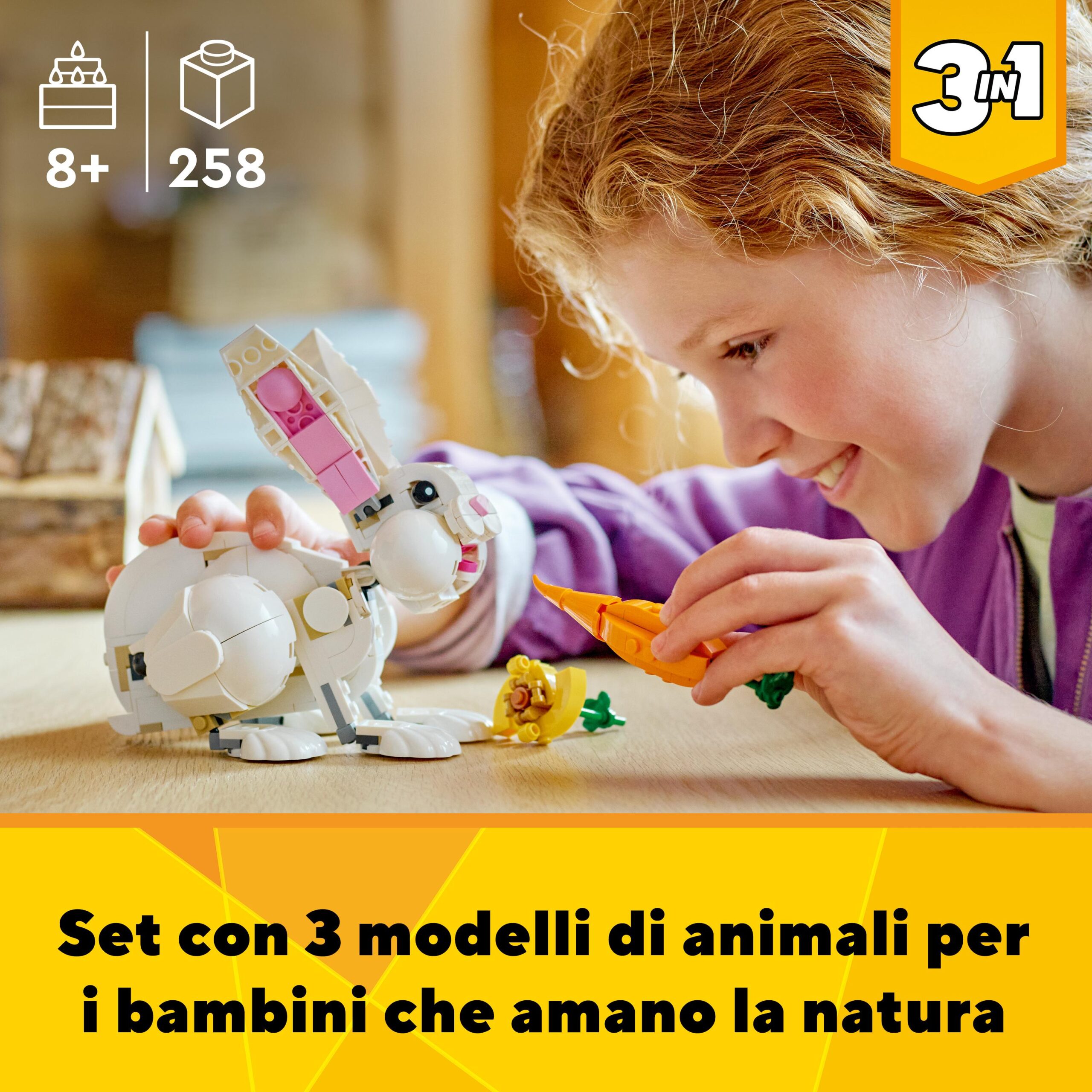 Lego creator 31133 coniglio bianco, set 3in1, costruzioni animali giocattolo coniglietto, foca e pappagallo, giochi per bambini - LEGO CREATOR