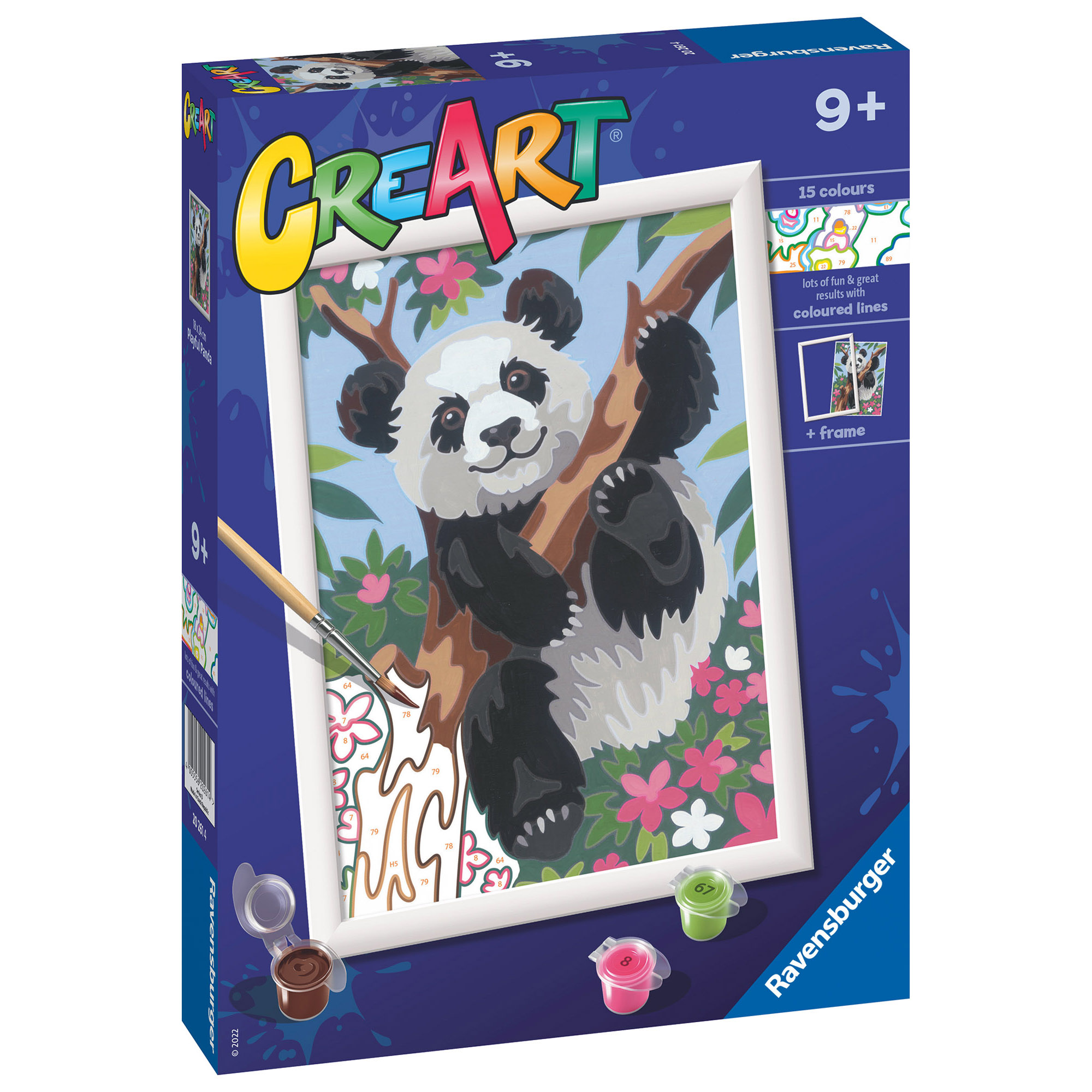 Ravensburger - creart serie d: panda, kit per dipingere con i numeri, contiene una tavola prestampata, pennello, colori e accessori, gioco creativo per bambini 9+ anni - CREART