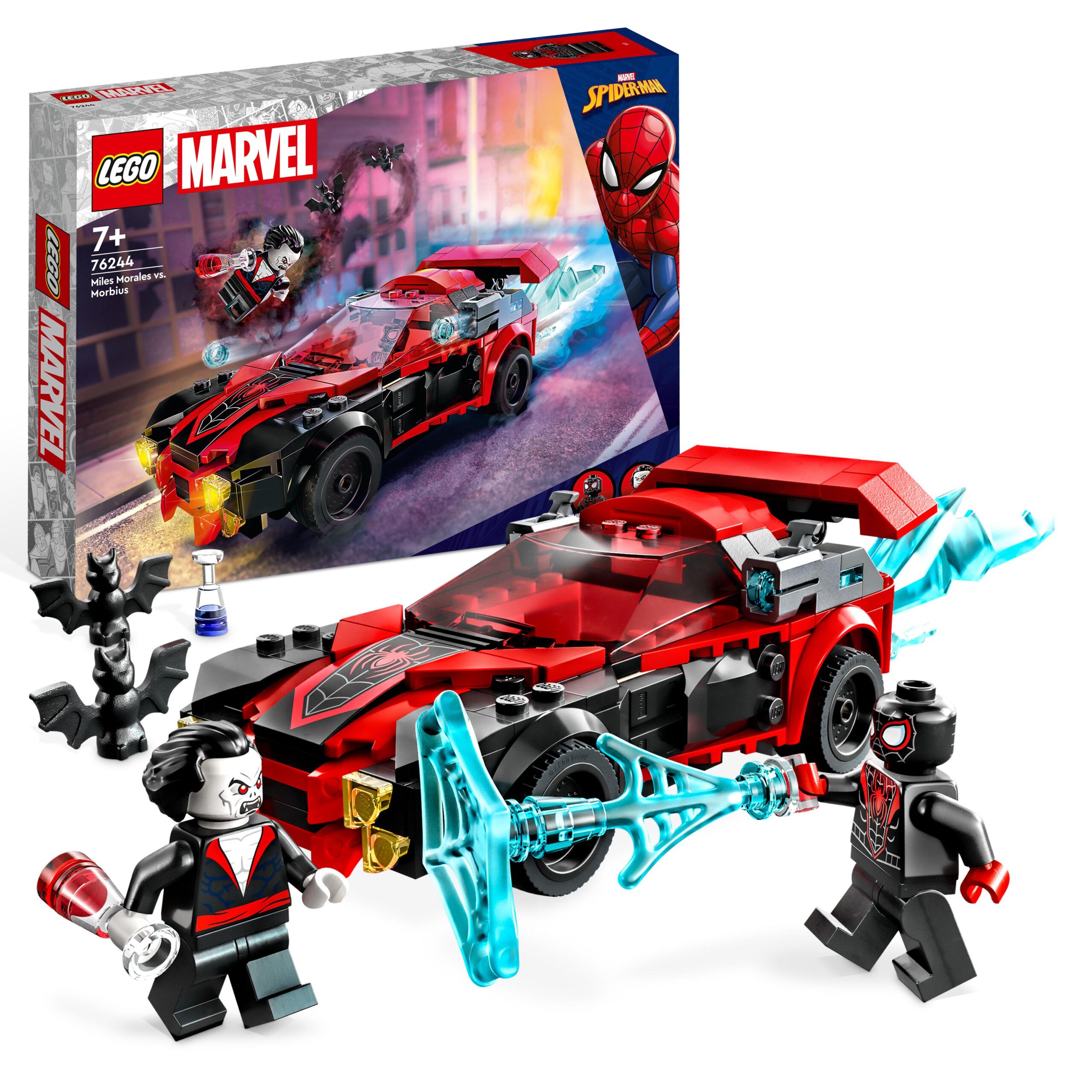 Lego marvel 76244 miles morales vs. morbius, spider-man giocattolo per bambini con macchina da corsa e minifigure di spidey - LEGO SUPER HEROES, Spiderman