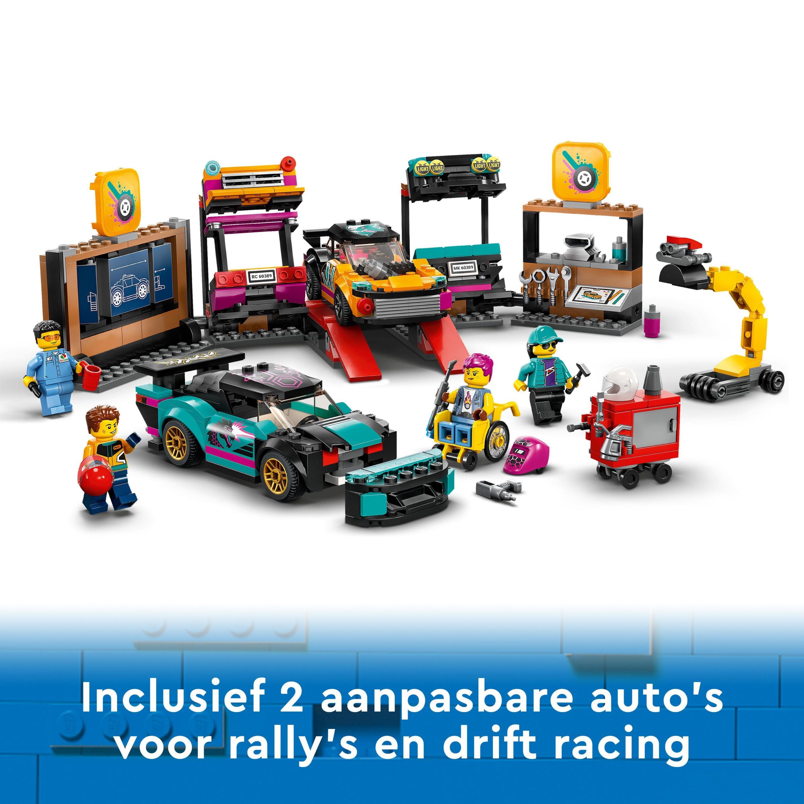 Lego city 60389 garage auto personalizzato con 2 macchine giocattolo personalizzabili, officina e 4 minifigure, idea regalo - LEGO CITY
