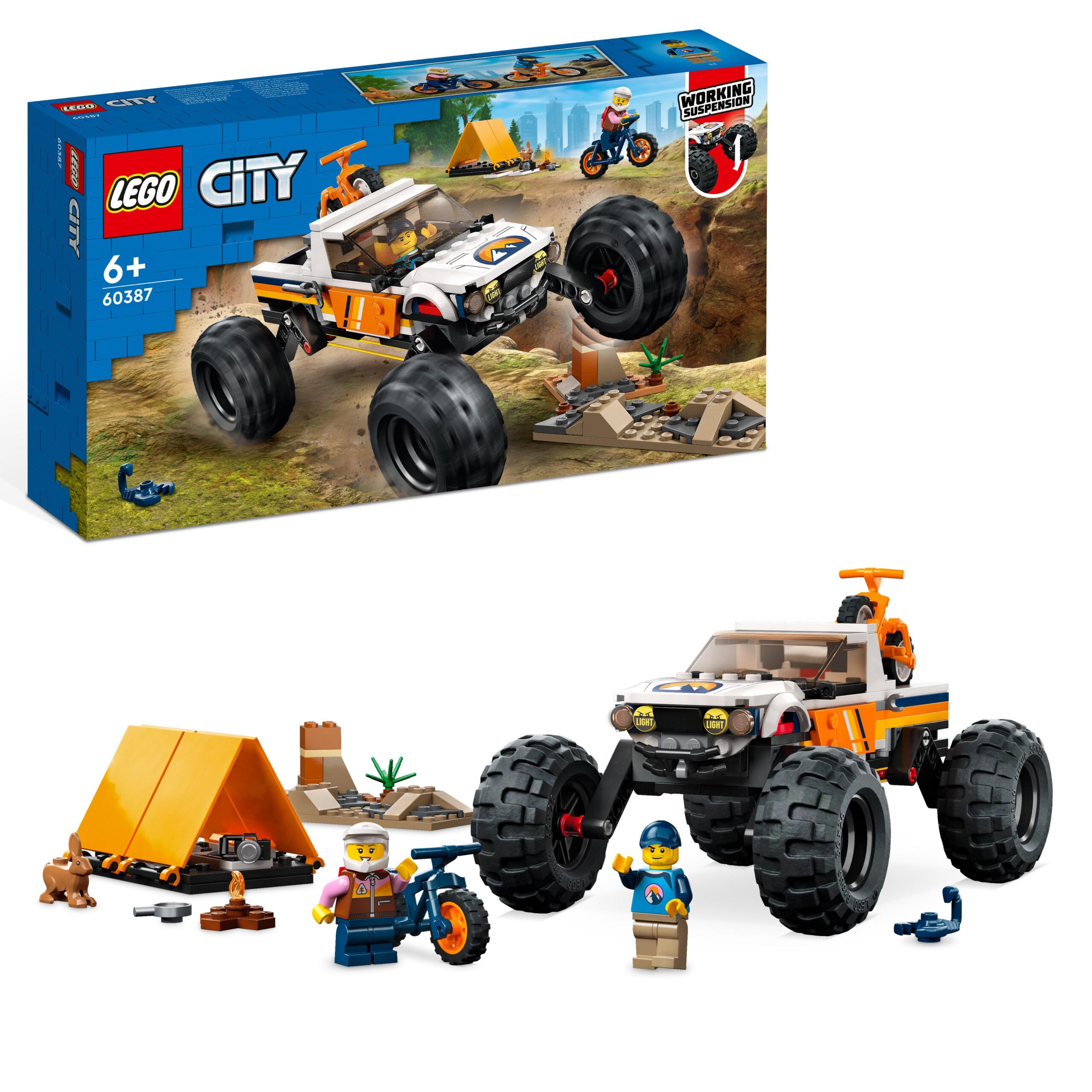 Lego city 60387 avventure sul fuoristrada 4x4, veicolo giocattolo stile monster truck e 2 mountain bike, giochi per bambini - LEGO CITY