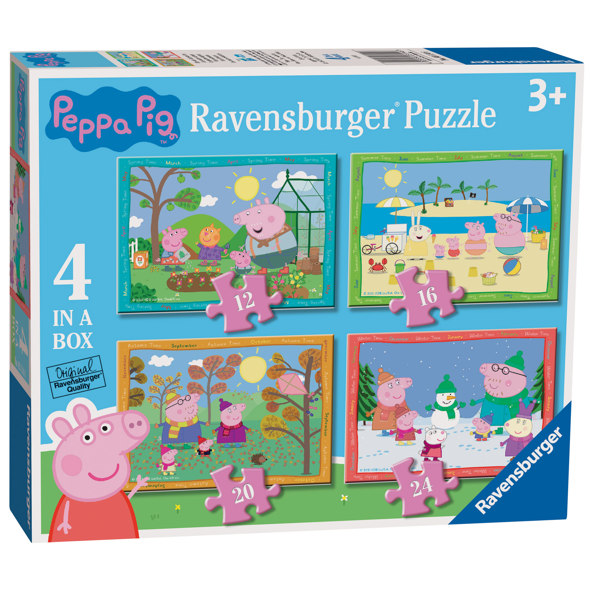 Ravensburger - puzzle peppa pig 4 stagioni, collezione 4 in a box, 4 puzzle da 12-16-20-24 pezzi, età raccomandata 3+ anni - RAVENSBURGER