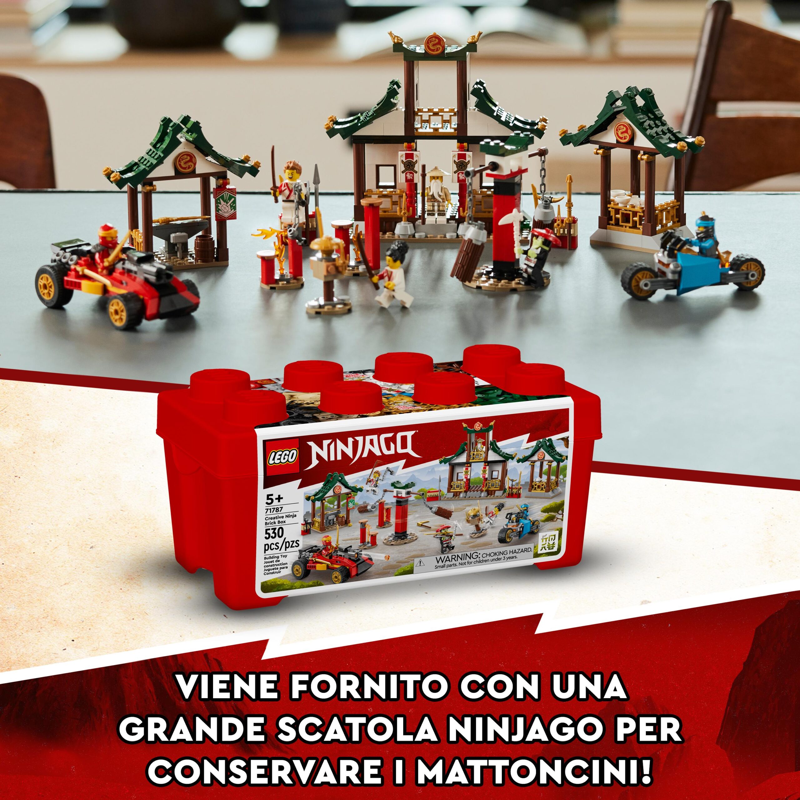 Lego ninjago 71787 set creativo di mattoncini ninja, scatola porta giochi  per bambini 5+ con macchina e moto giocattolo - Toys Center