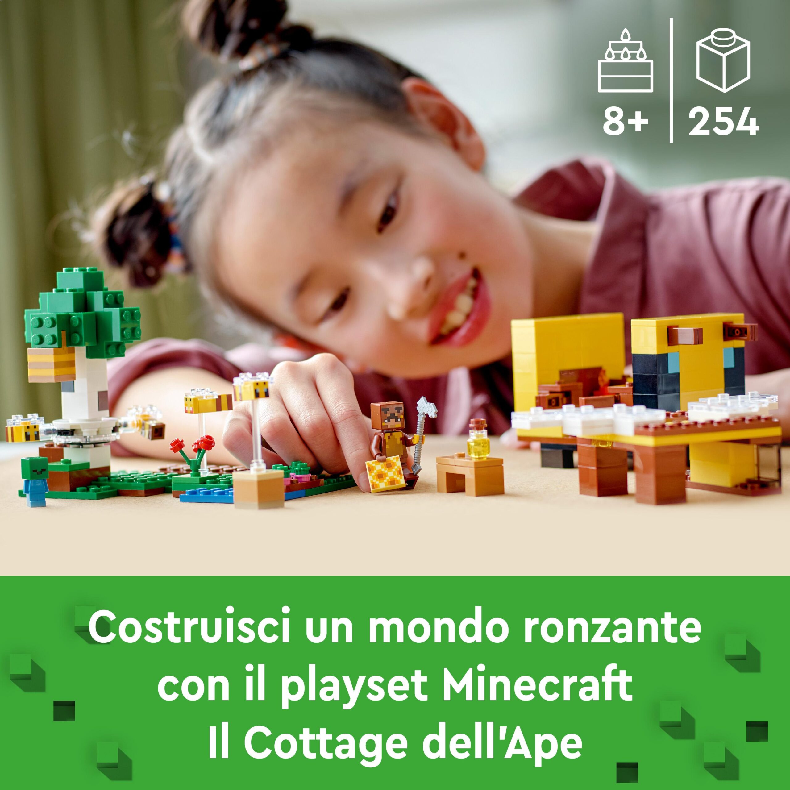 Lego minecraft 21241 il cottage dell’ape, modellino da costruire fattoria con animali giocattolo, idee regalo di compleanno - MINECRAFT