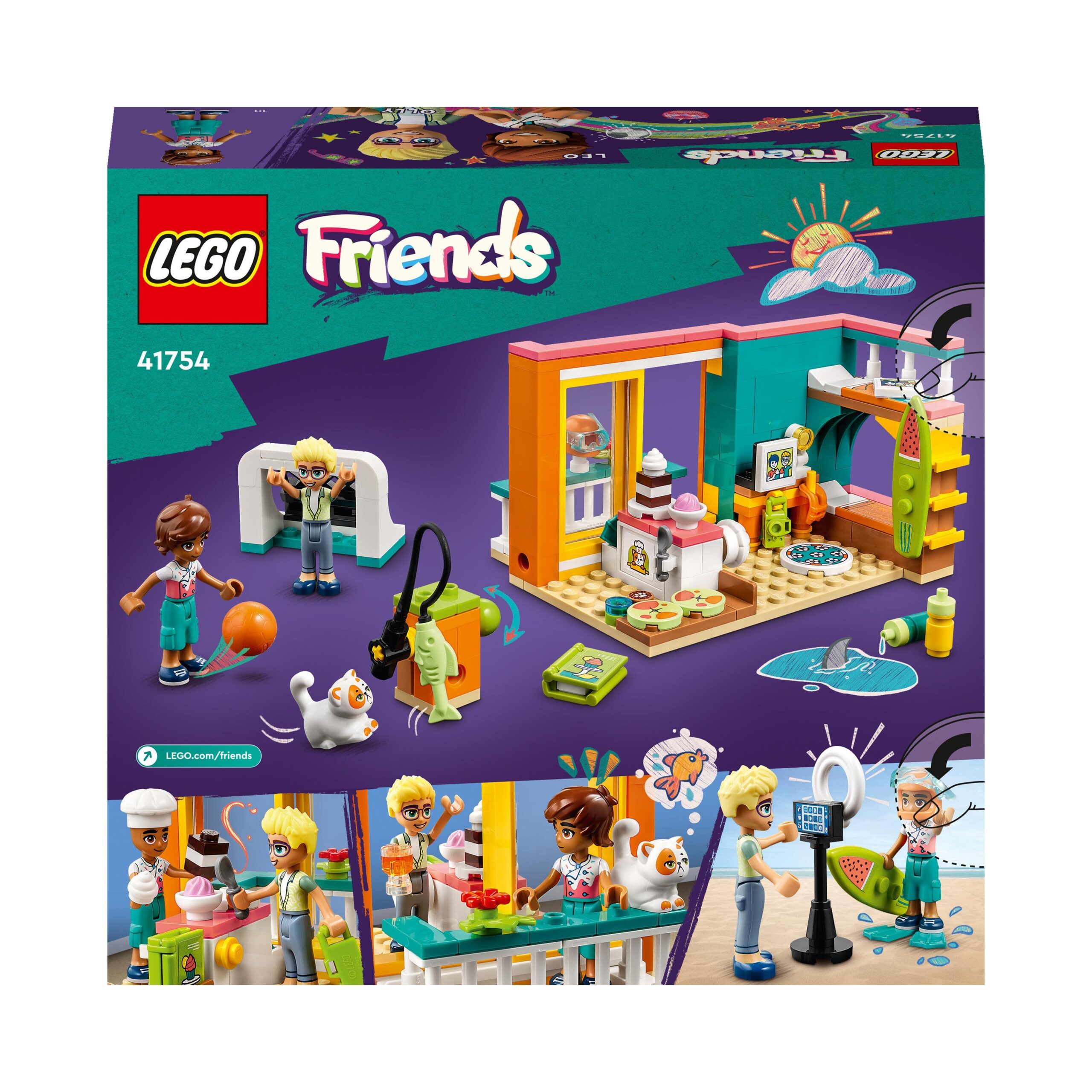 Lego friends 41754 la cameretta di leo, set camera da letto a tema cucina e video making, giochi per bambini 6+ da collezione - LEGO FRIENDS