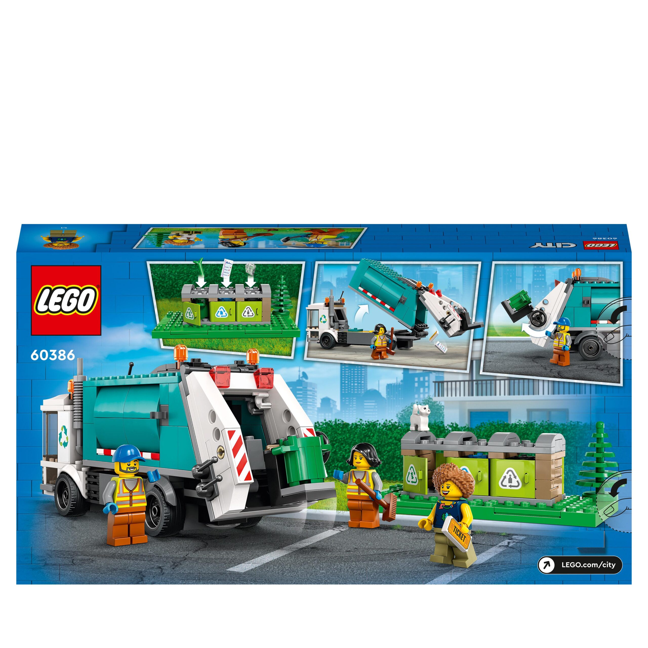 Lego city 60386 camion per il riciclaggio dei rifiuti, giocattolo con 3 bidoni raccolta differenziata, giochi educativi - LEGO CITY