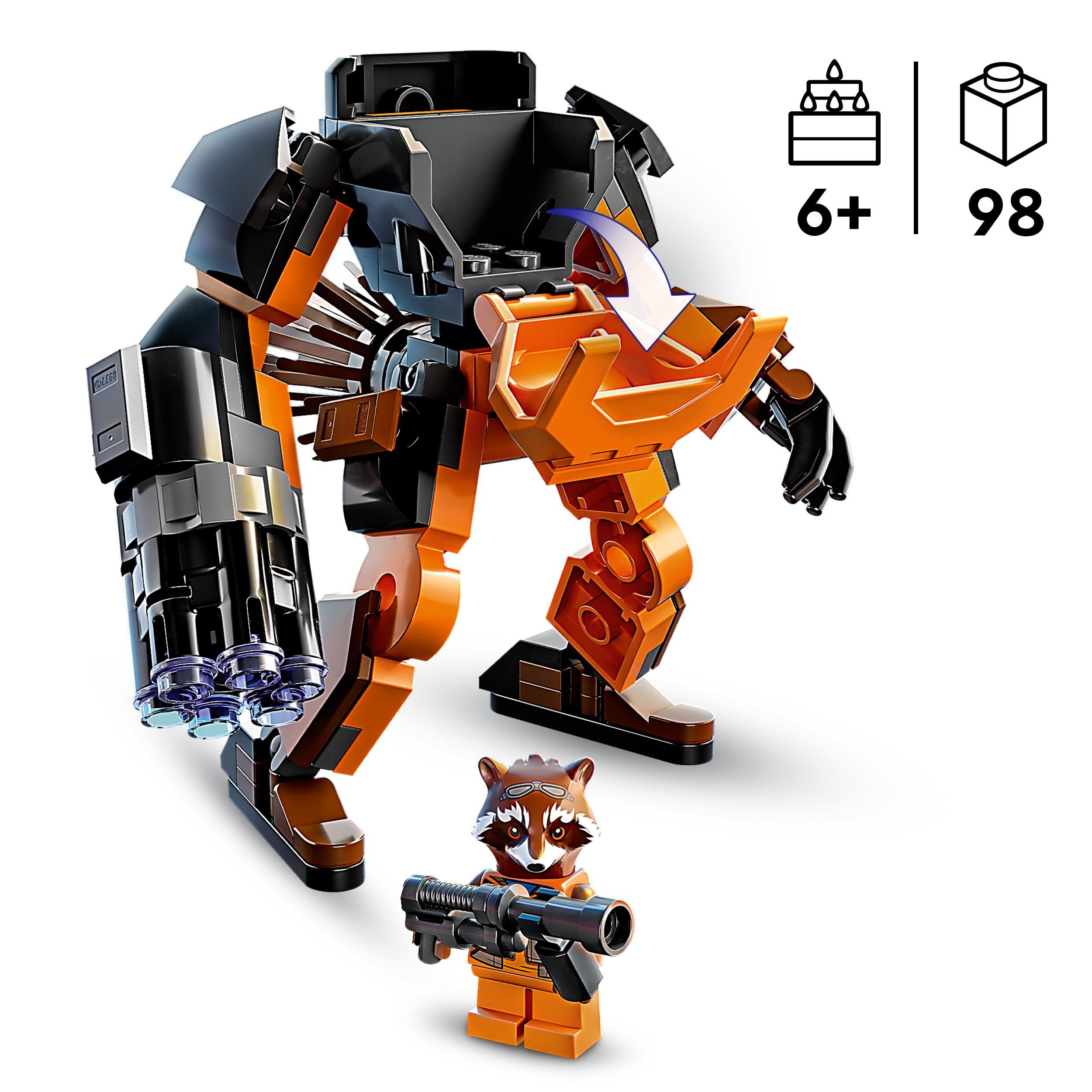 Lego marvel 76243 armatura mech rocket, action figure supereroe guardiani della galassia, idea regalo avengers per bambini - LEGO SUPER HEROES, Avengers