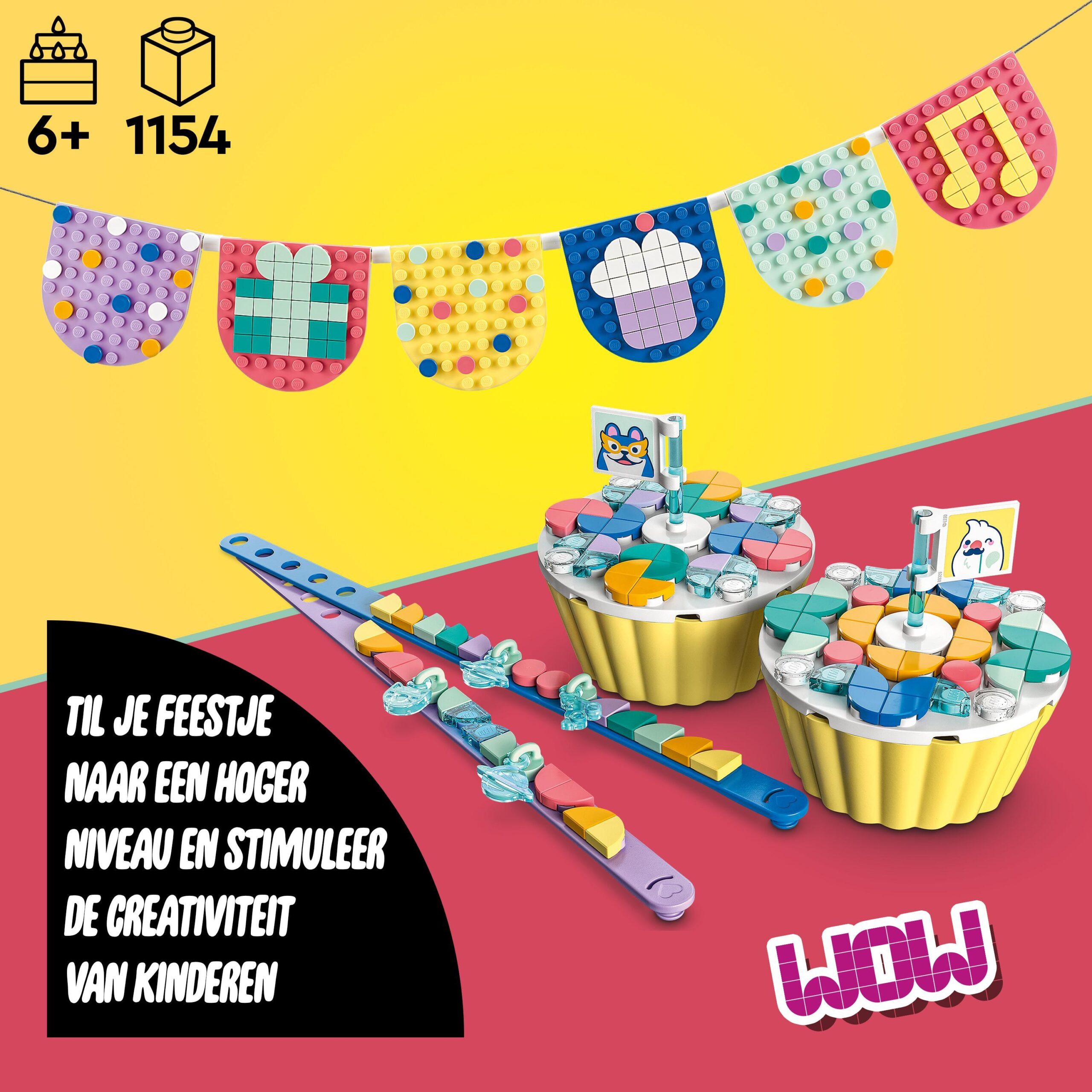 Lego dots 41806 grande kit per le feste, giochi festa compleanno bambini  fai da te con cupcake, braccialetti e festoni - Toys Center