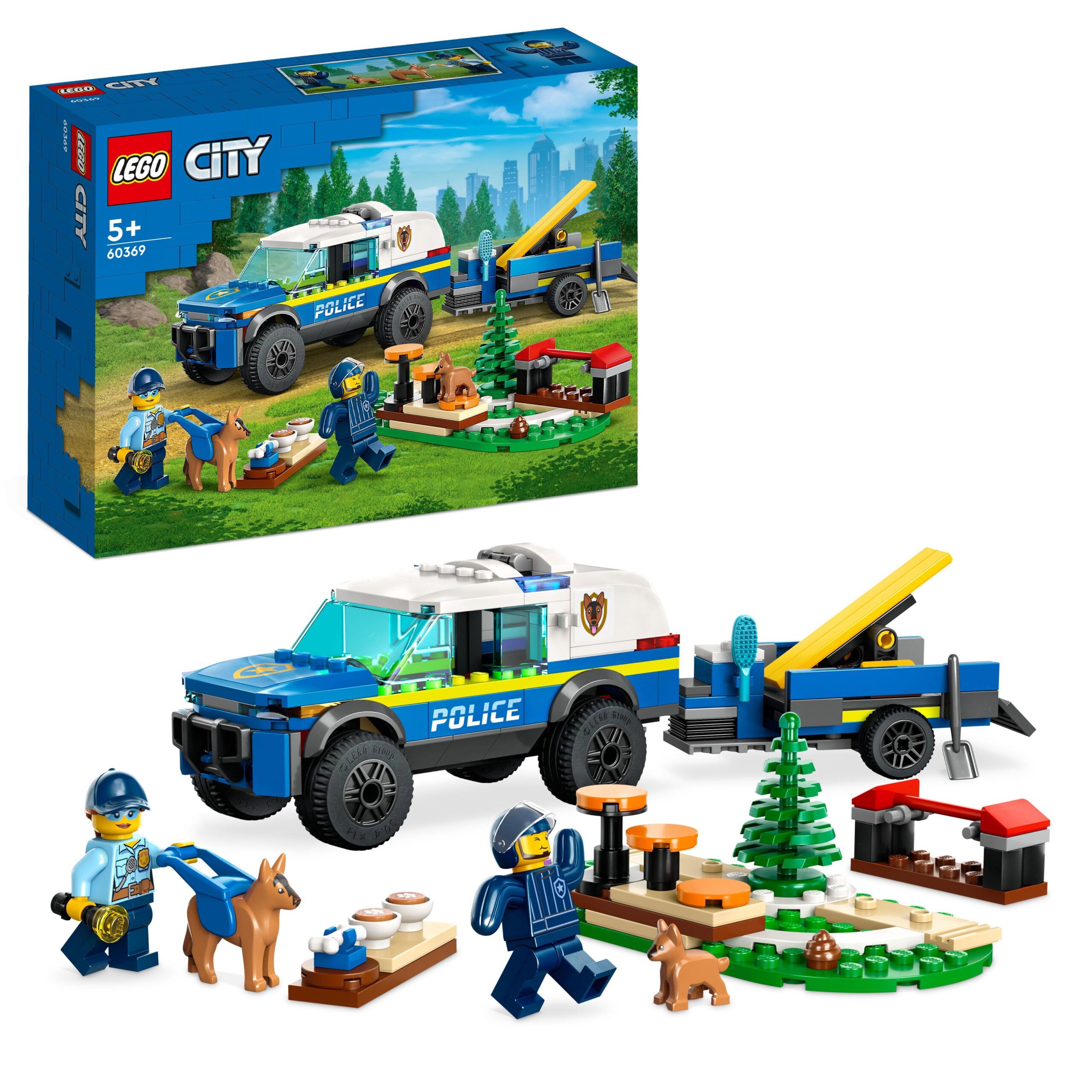Lego city 60369 addestramento cinofilo mobile con suv macchina polizia giocattolo e rimorchio, 2 animali, giochi per bambini - LEGO CITY