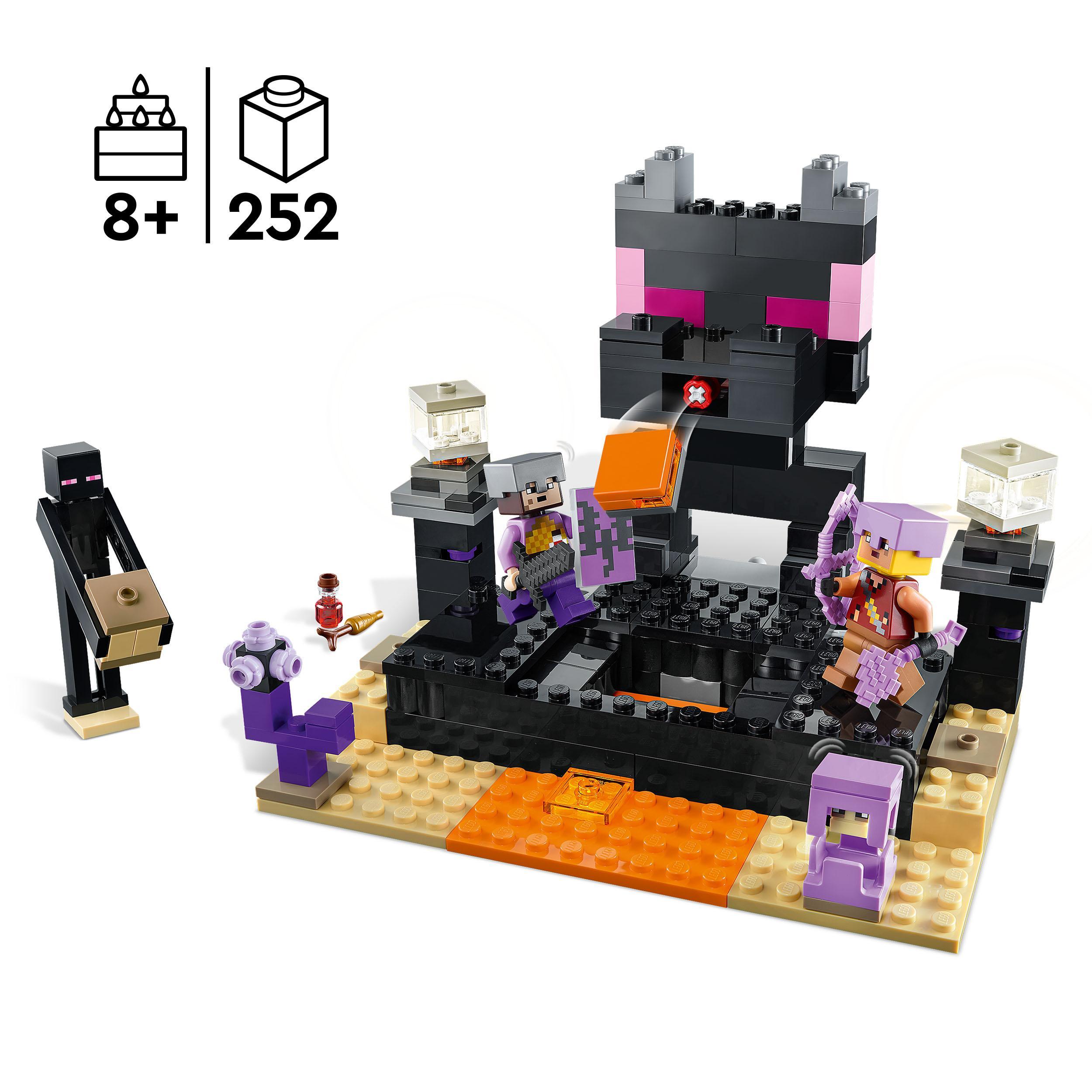 Lego minecraft 21242 the end arena, playset da battaglia con lava, ender drago giocattolo e enderman, giochi per bambini 8+ - MINECRAFT
