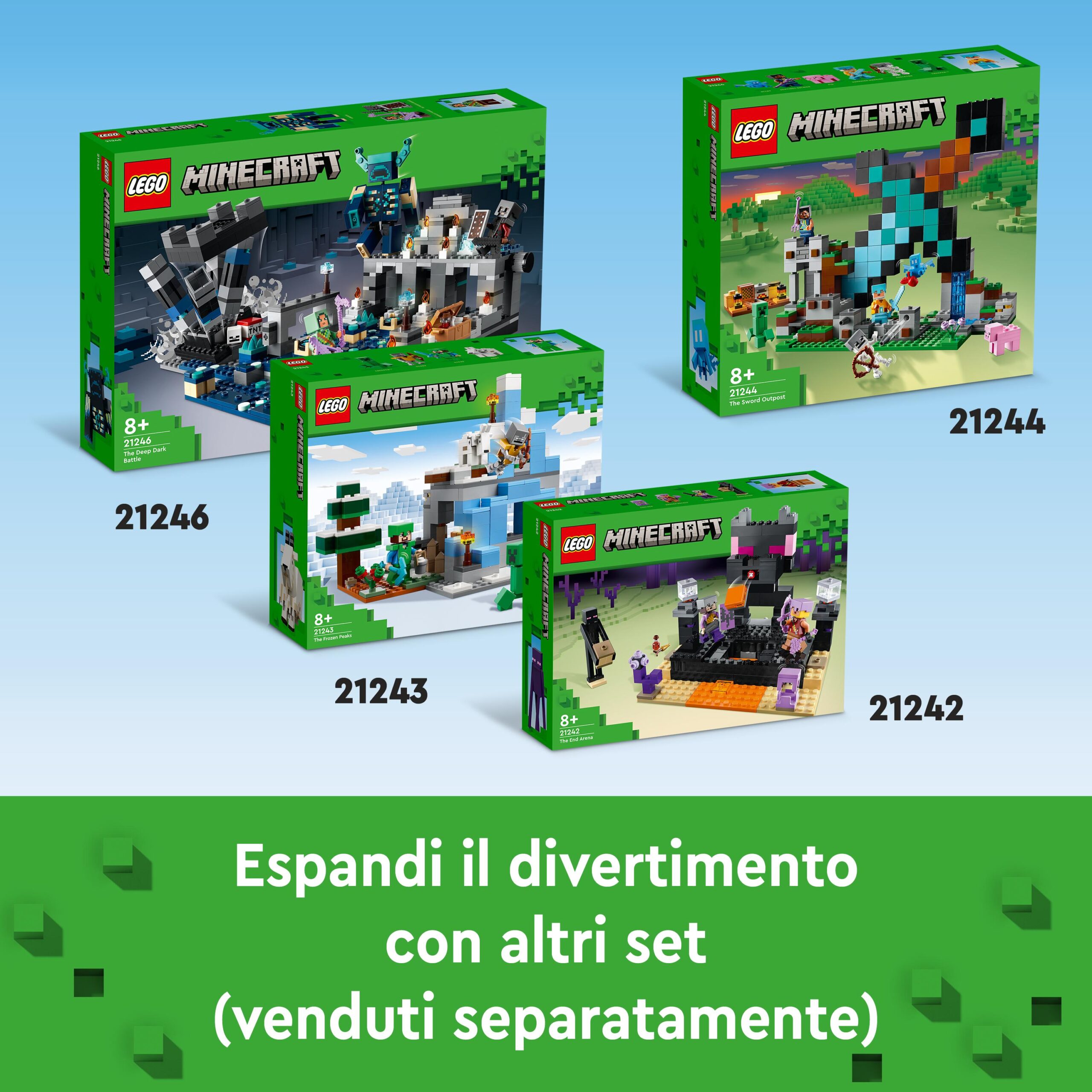 Lego minecraft 21244 l'avamposto della spada giocattolo da costruire con creeper, soldato e scheletro, giochi per bambini - MINECRAFT