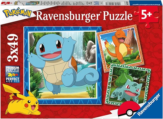 Ravensburger - puzzle pokémon, collezione 3x49, 3 puzzle da 49 pezzi, età raccomandata 5+ anni - POKEMON, RAVENSBURGER