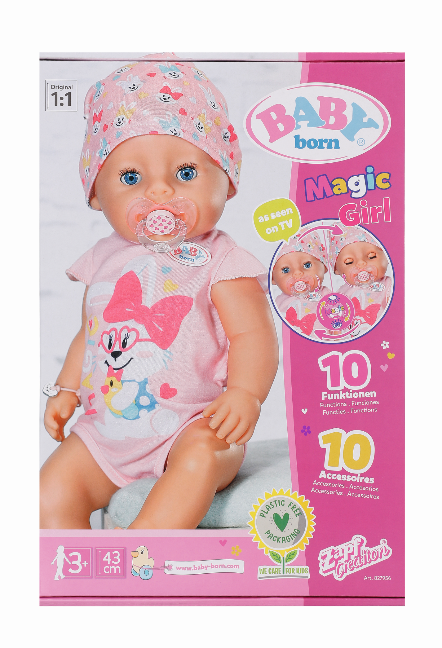 Baby born bambola da 43cm morbida al tatto con ciuccio magico - bambola con funzioni realistiche - morbida & snodabile - mangia, dorme, piange & fa pipì sul vasino - 10 accessori - rosa - 