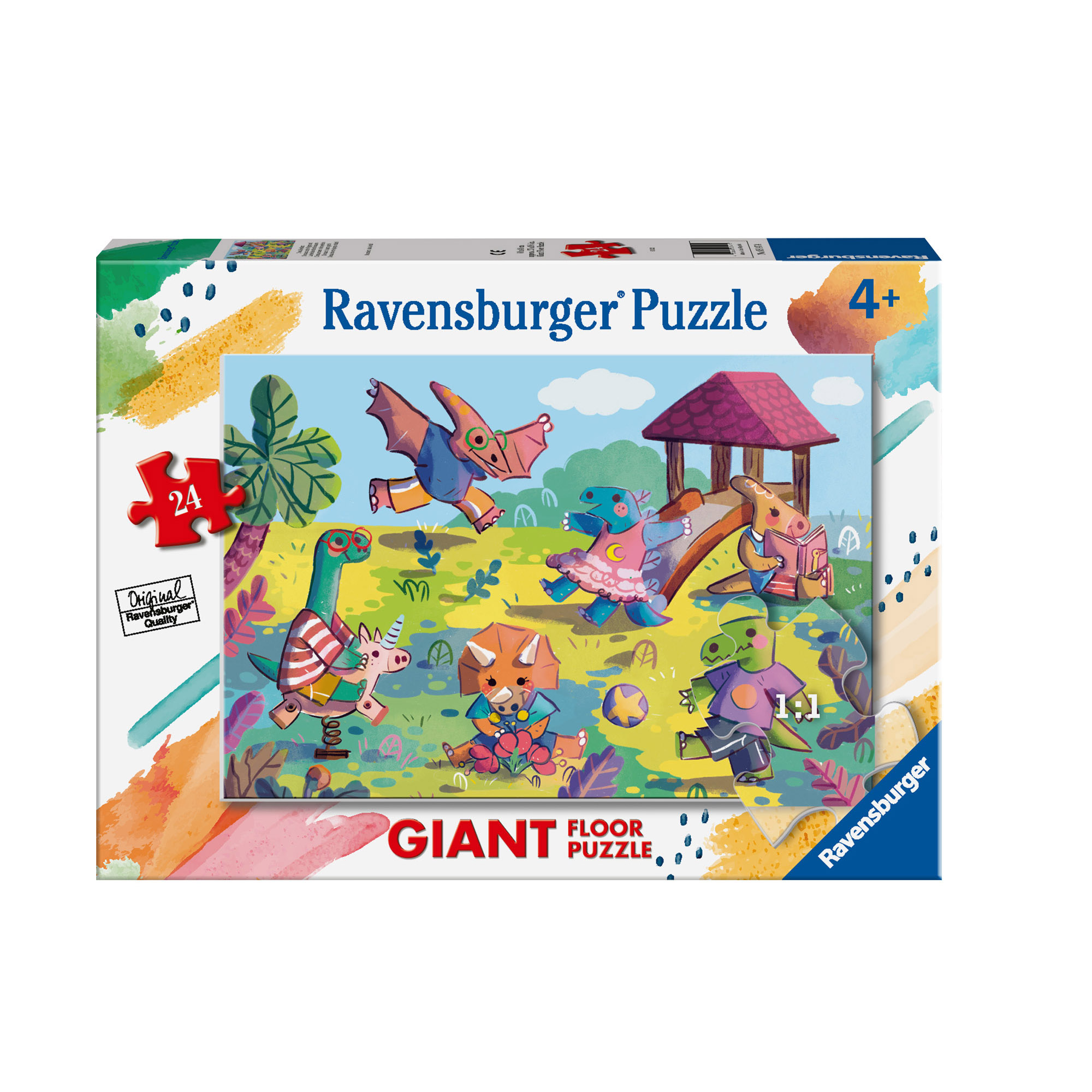 Ravensburger - puzzle dinosauri al parco giochi, collezione 24 giant pavimento, 24 pezzi, età raccomandata 3+ anni - RAVENSBURGER