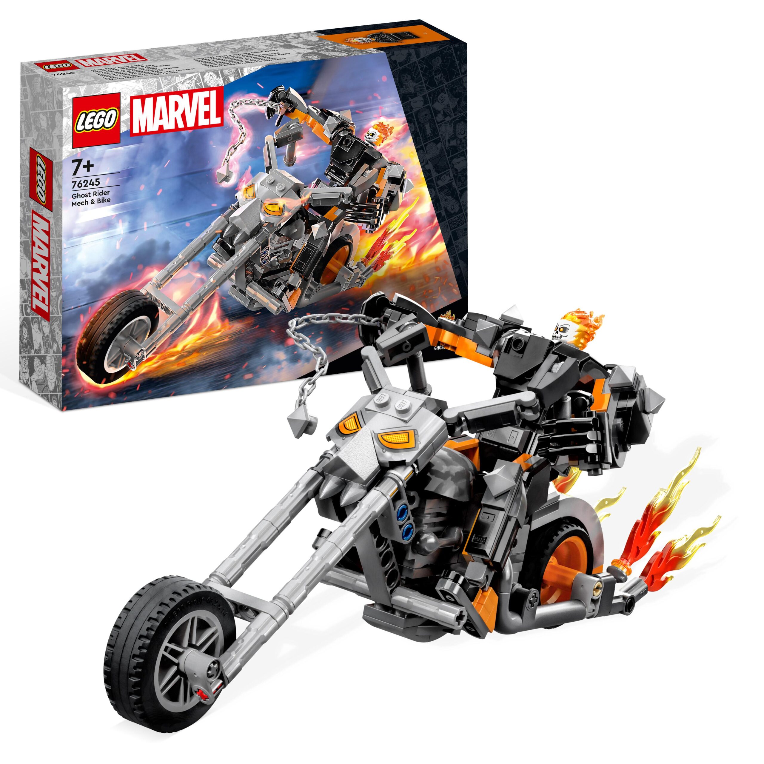 Lego marvel 76245 mech e moto di ghost rider, giocattolo con