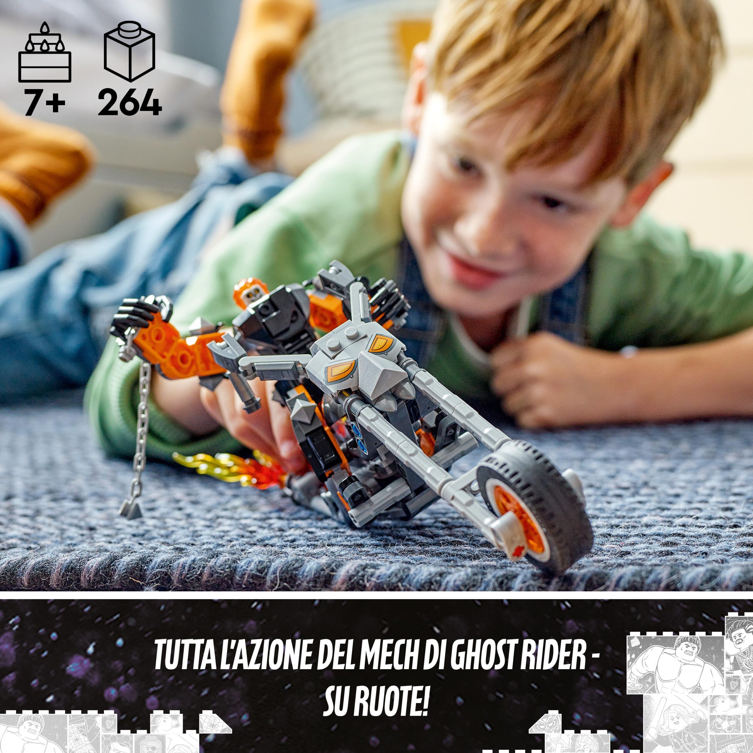 Lego marvel 76245 mech e moto di ghost rider, giocattolo con action figure snodabile di supereroe, idea regalo per bambini 7+ - LEGO SUPER HEROES