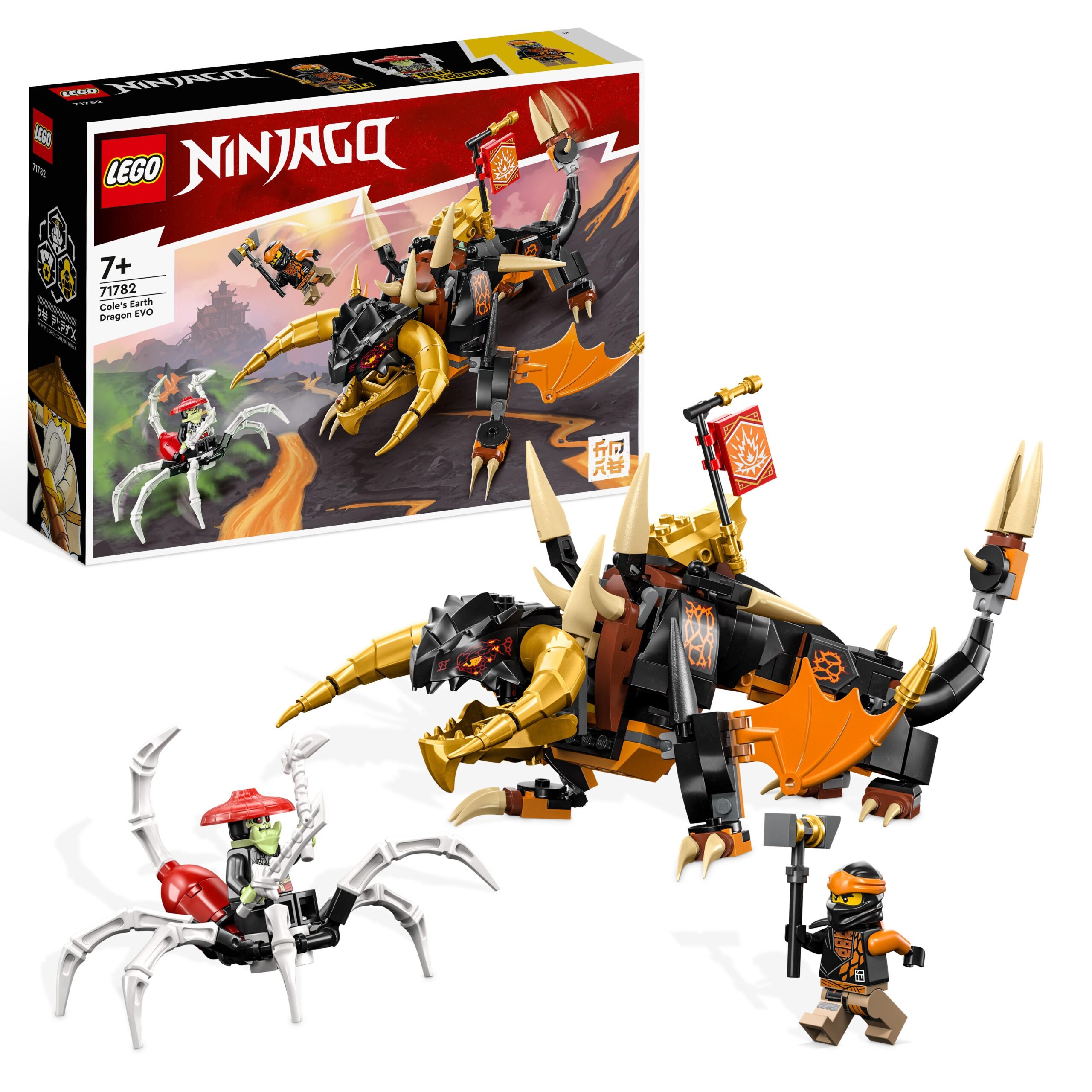 Lego ninjago 71782 drago di terra di cole - evolution, drago giocattolo per bambini con scorpione da battaglia e 2 minifigure - LEGO NINJAGO
