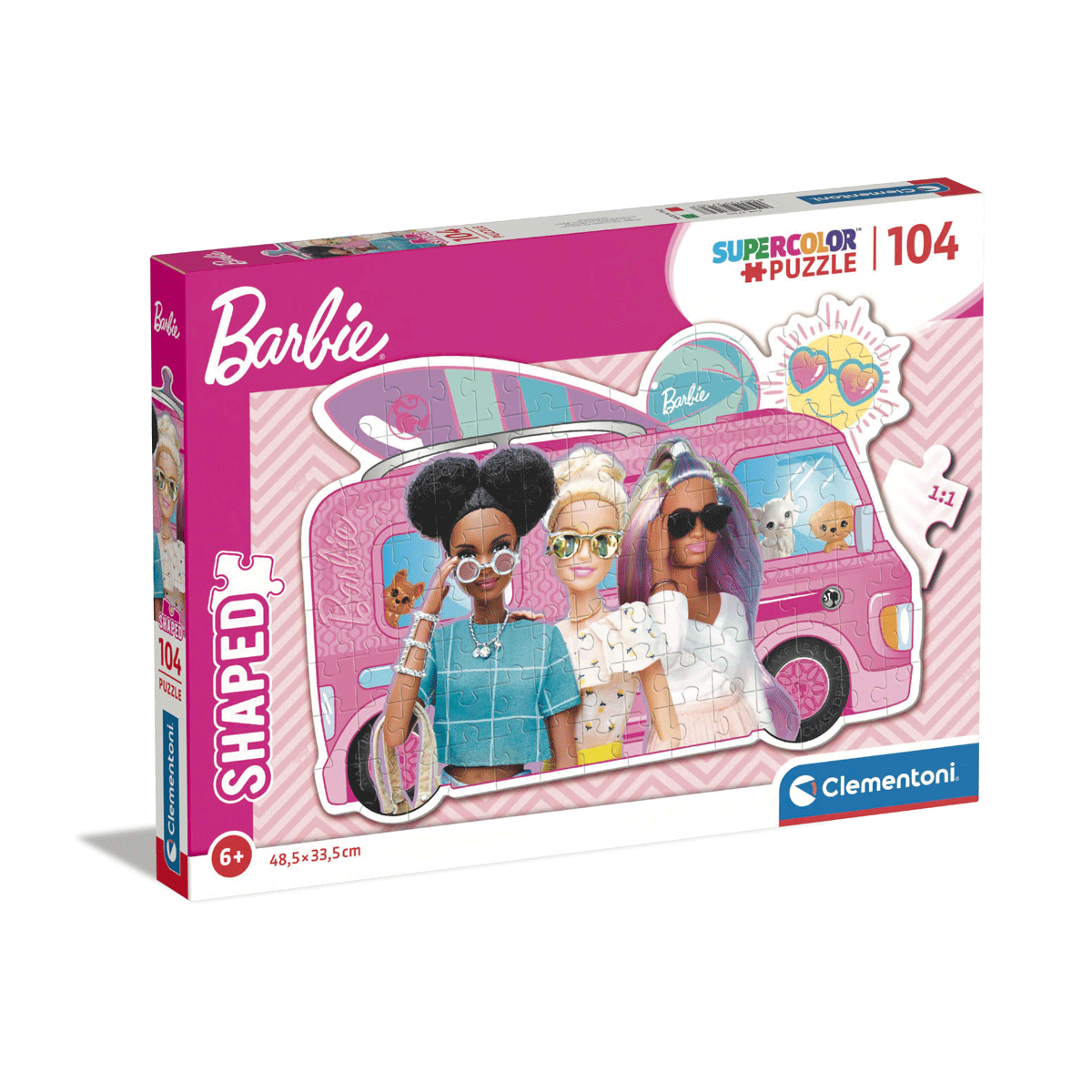 Clementoni - supercolor puzzle - puzzle shaped barbie - 104 pezzi - 