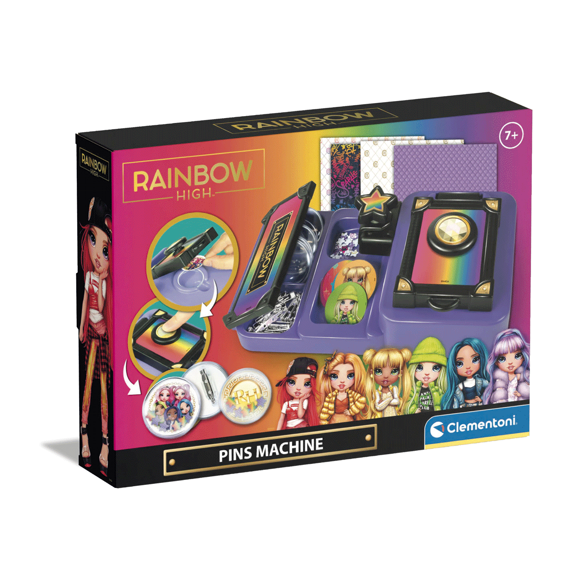 Clementoni - rainbow high - pins machine, gioco creativo - 