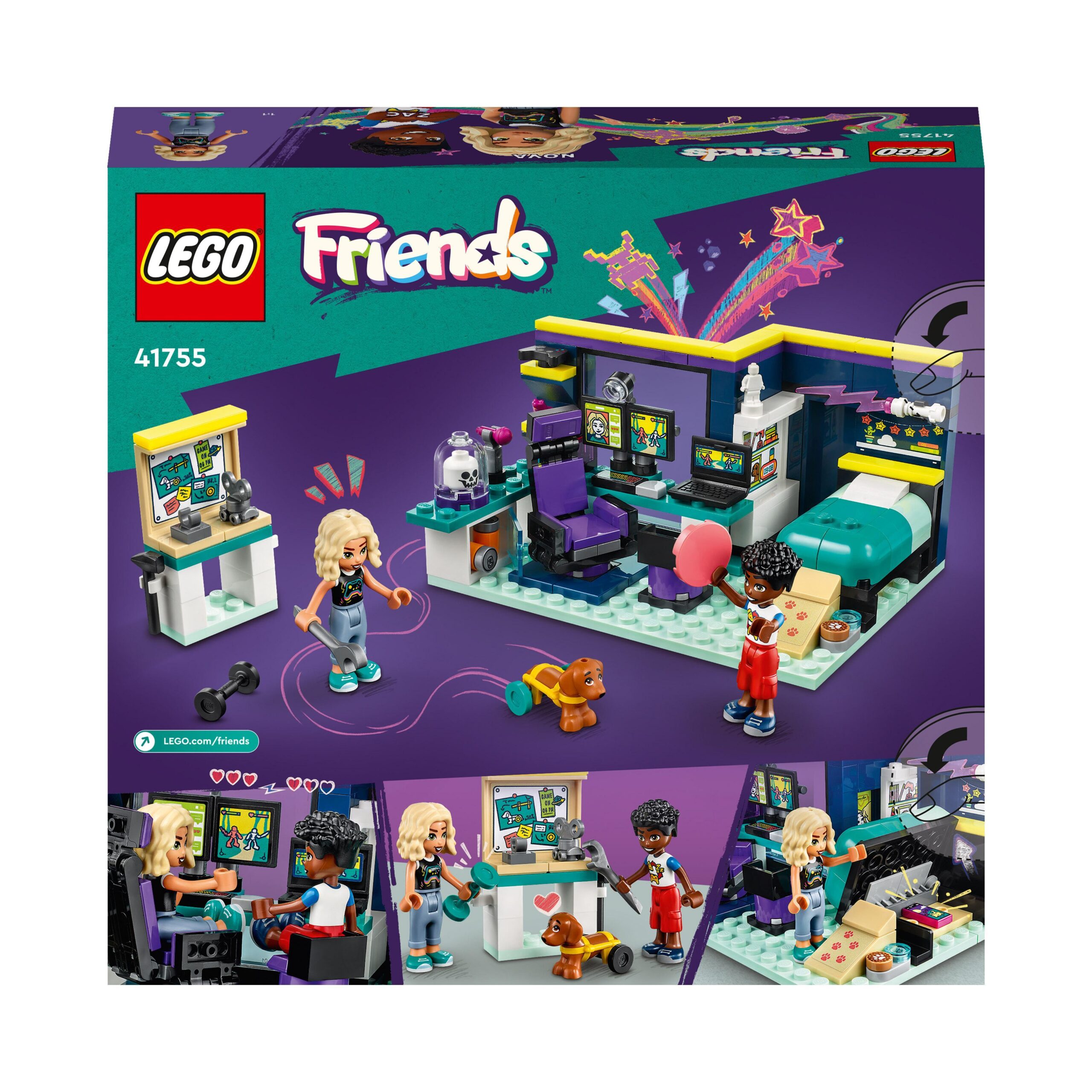 Lego friends 41755 la cameretta di nova, camera da letto a tema videogiochi, giochi per bambini 6+ con zac e cane da collezione - LEGO FRIENDS