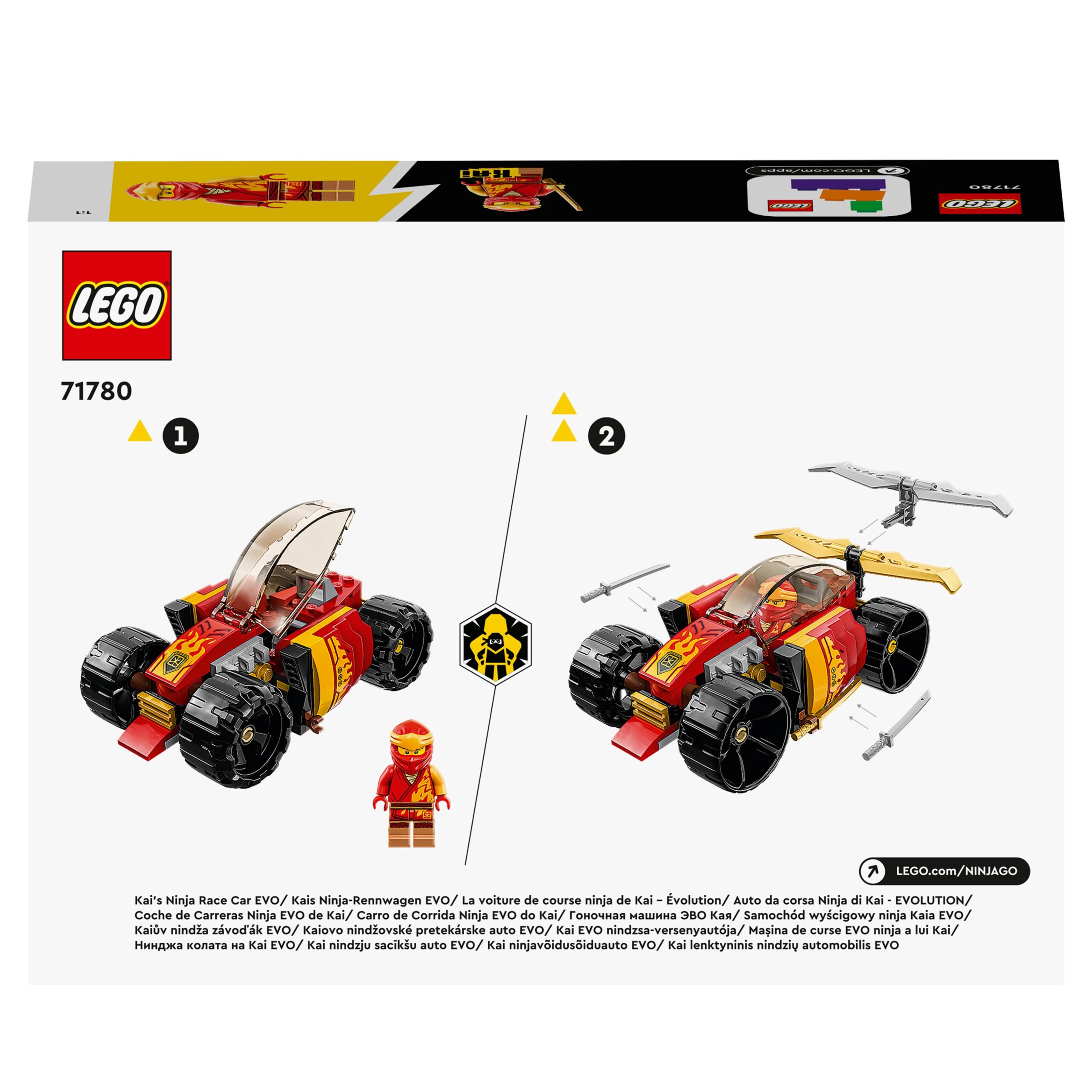 Lego ninjago 71780 auto da corsa ninja di kai - evolution, set 2in1 con macchina giocattolo e fuoristrada, giochi per bambini - LEGO NINJAGO