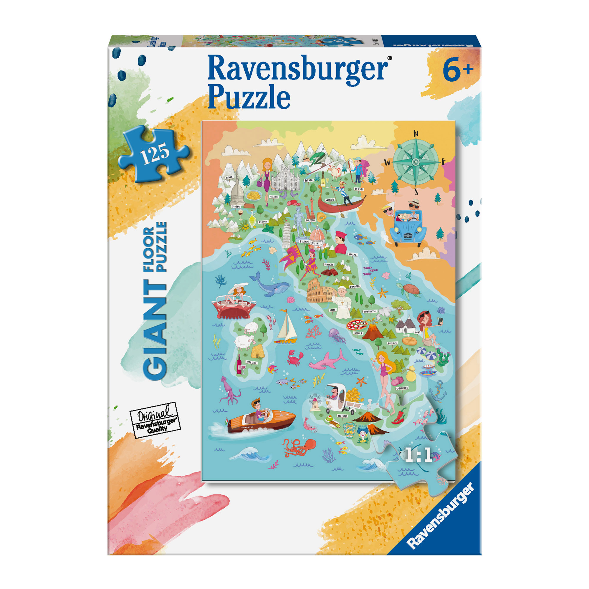 Ravensburger - puzzle mappa dell'italia, collezione 125 giant pavimento, 125 pezzi, età raccomandata 6+ anni - RAVENSBURGER