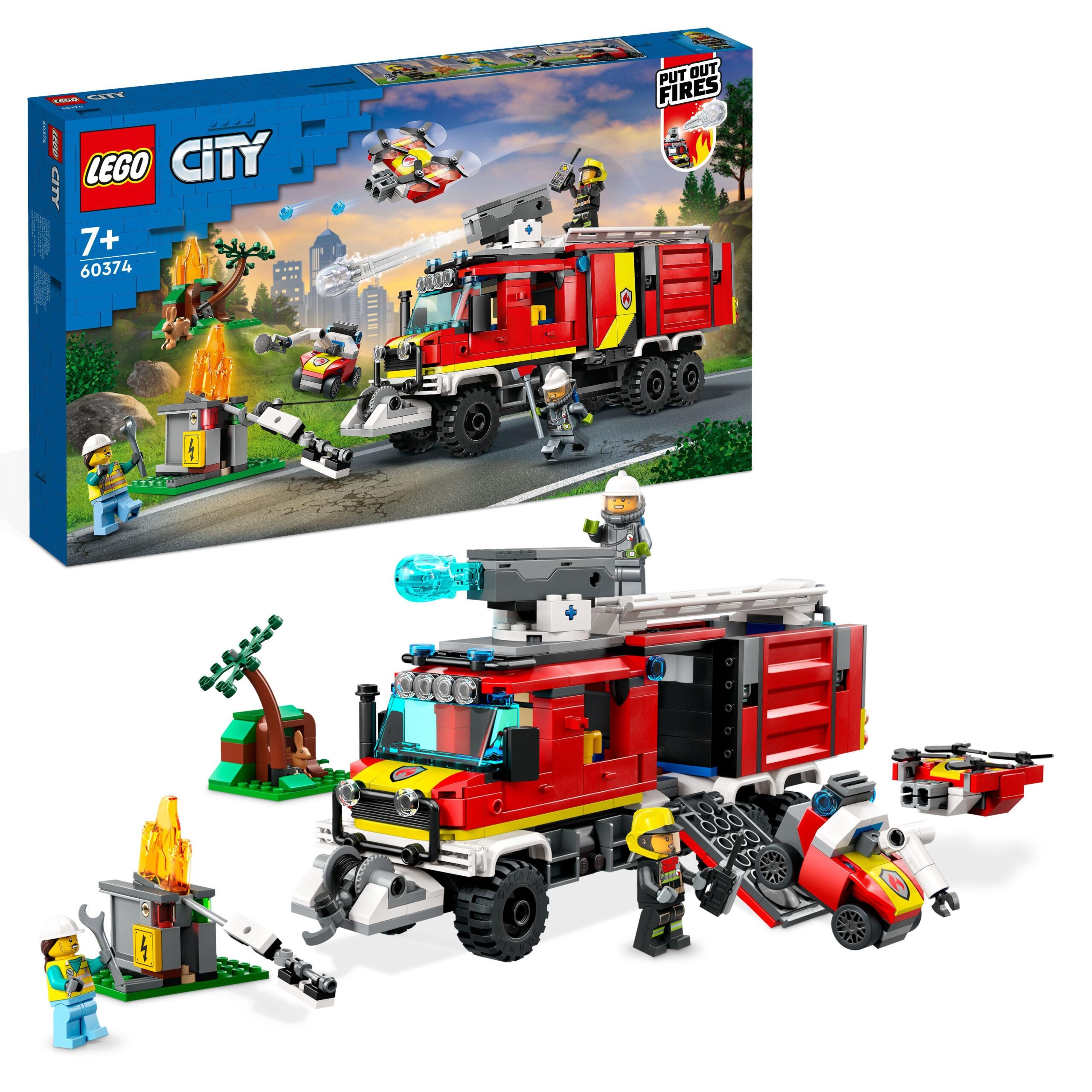 Lego city fire 60374 autopompa dei vigili del fuoco, unità di comando pompieri, camion giocattolo e droni, giochi per bambini - LEGO CITY