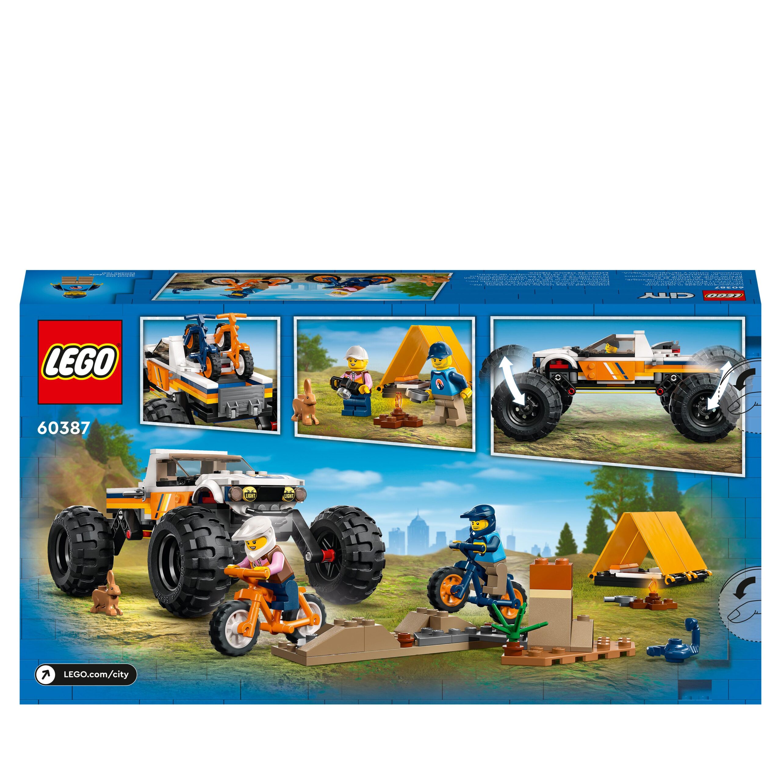 Lego city 60387 avventure sul fuoristrada 4x4, veicolo giocattolo stile monster truck e 2 mountain bike, giochi per bambini - LEGO CITY