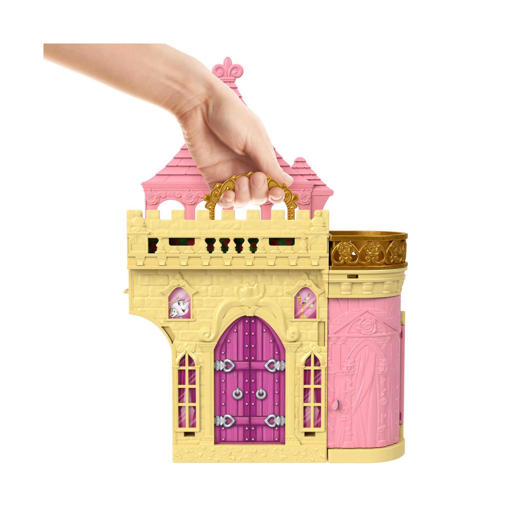 Disney princess - set componibili il castello di belle, playset trasportabile con bambola belle, 4 amici e tanti accessori, giocattolo per bambini, 3+ anni, hlw94 - DISNEY PRINCESS